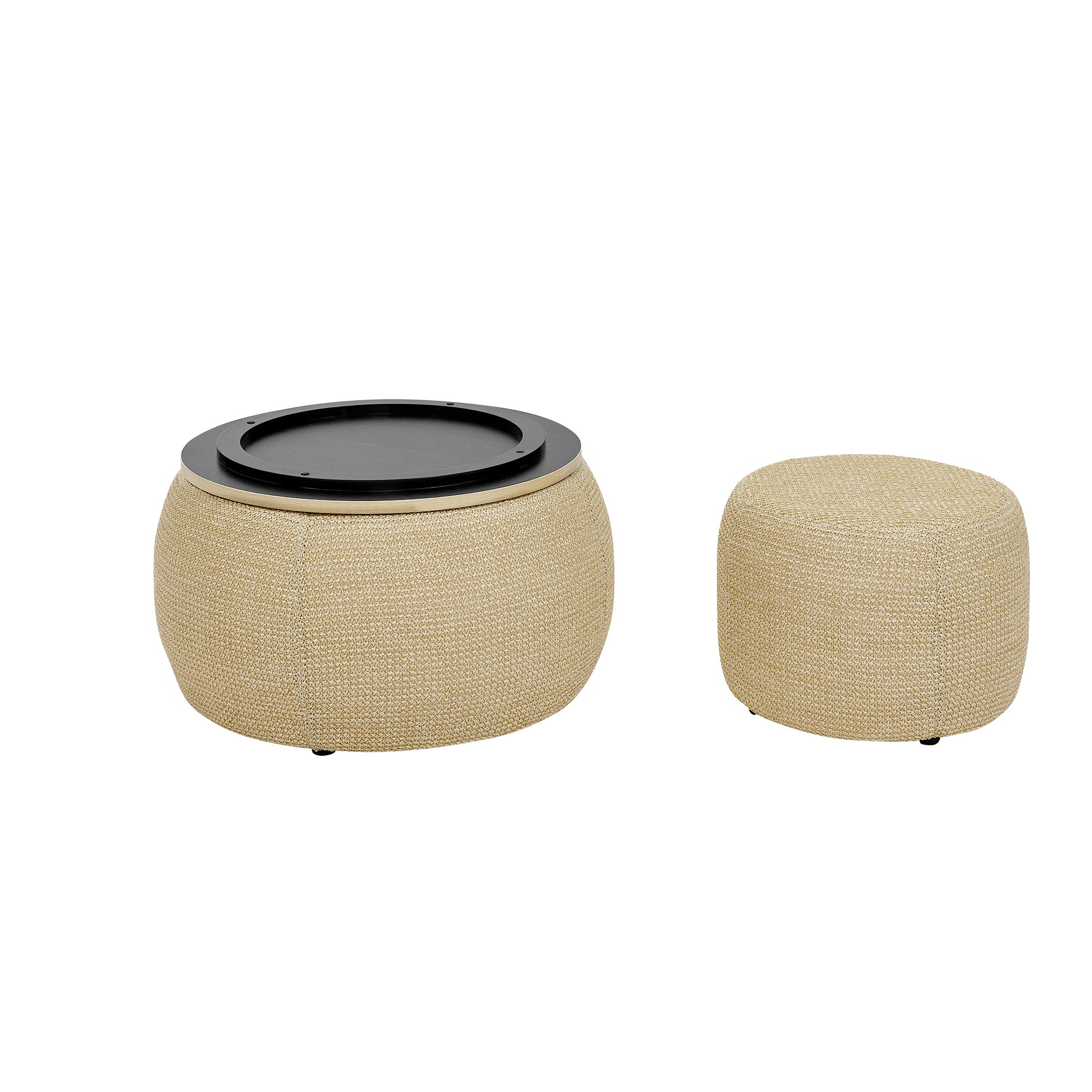 Zion 2 Piece Round Storage Ottoman and Coffee Table Set