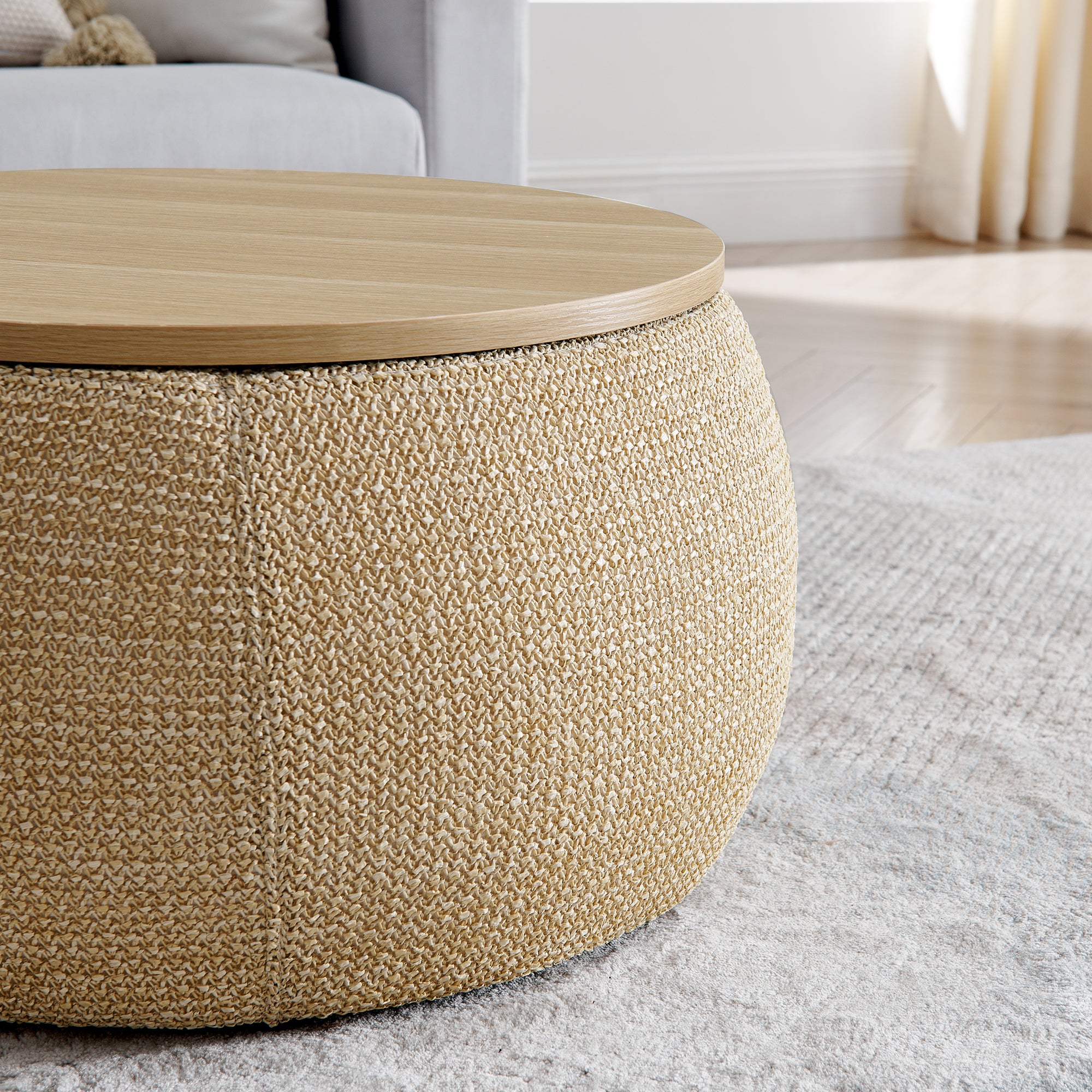 Zion 2 Piece Round Storage Ottoman and Coffee Table Set