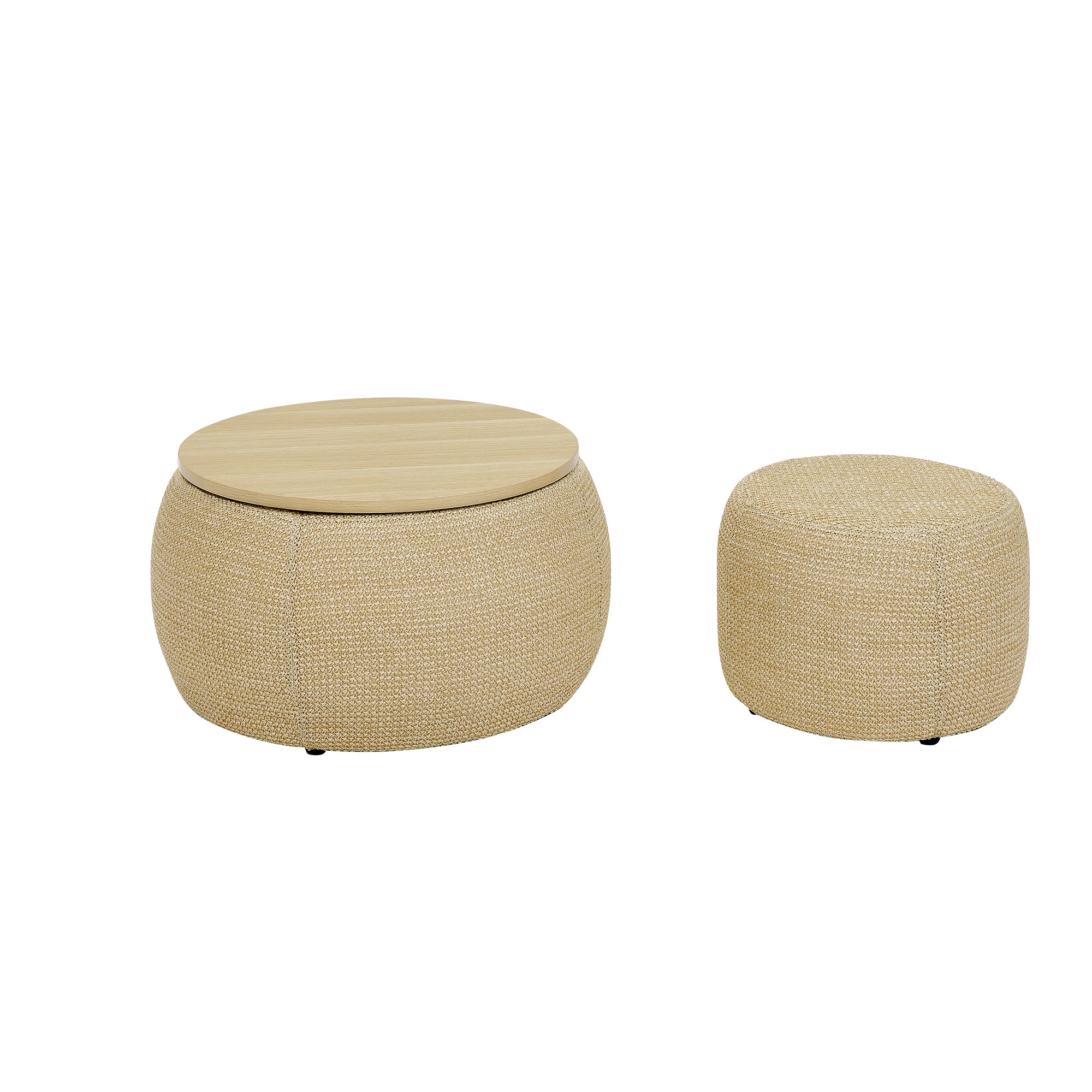 Zion 2 Piece Round Storage Ottoman and Coffee Table Set