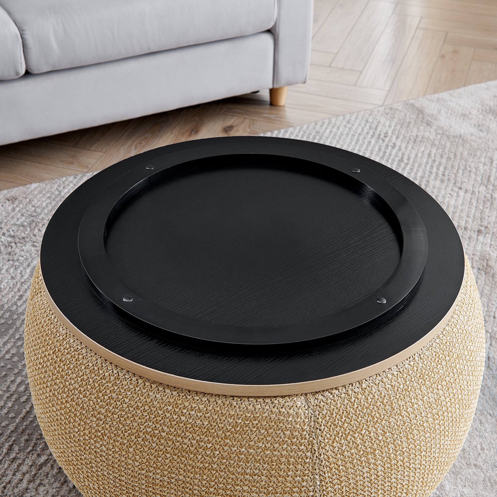 Zion 2 Piece Round Storage Ottoman and Coffee Table Set