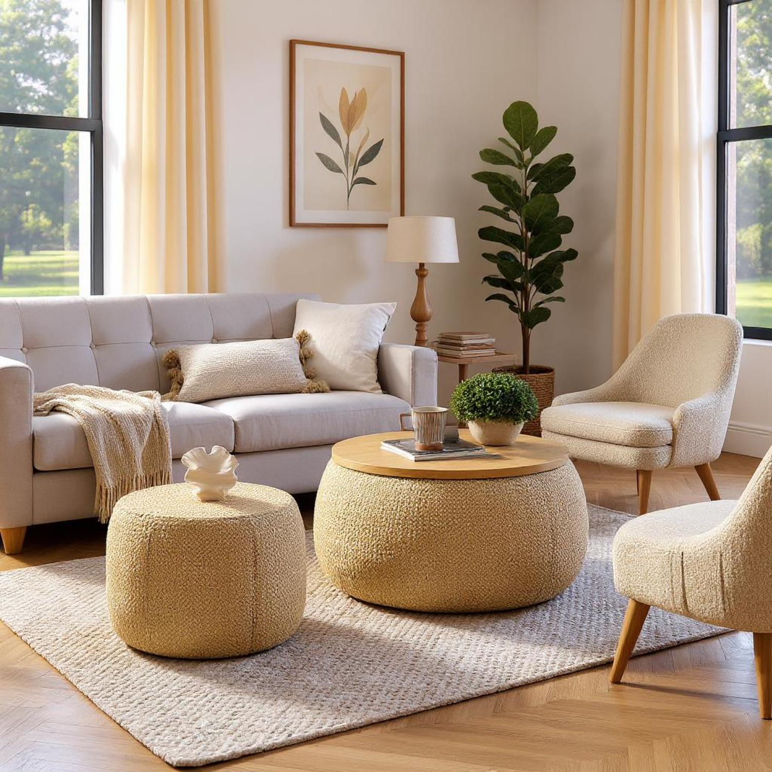 Zion 2 Piece Round Storage Ottoman and Coffee Table Set
