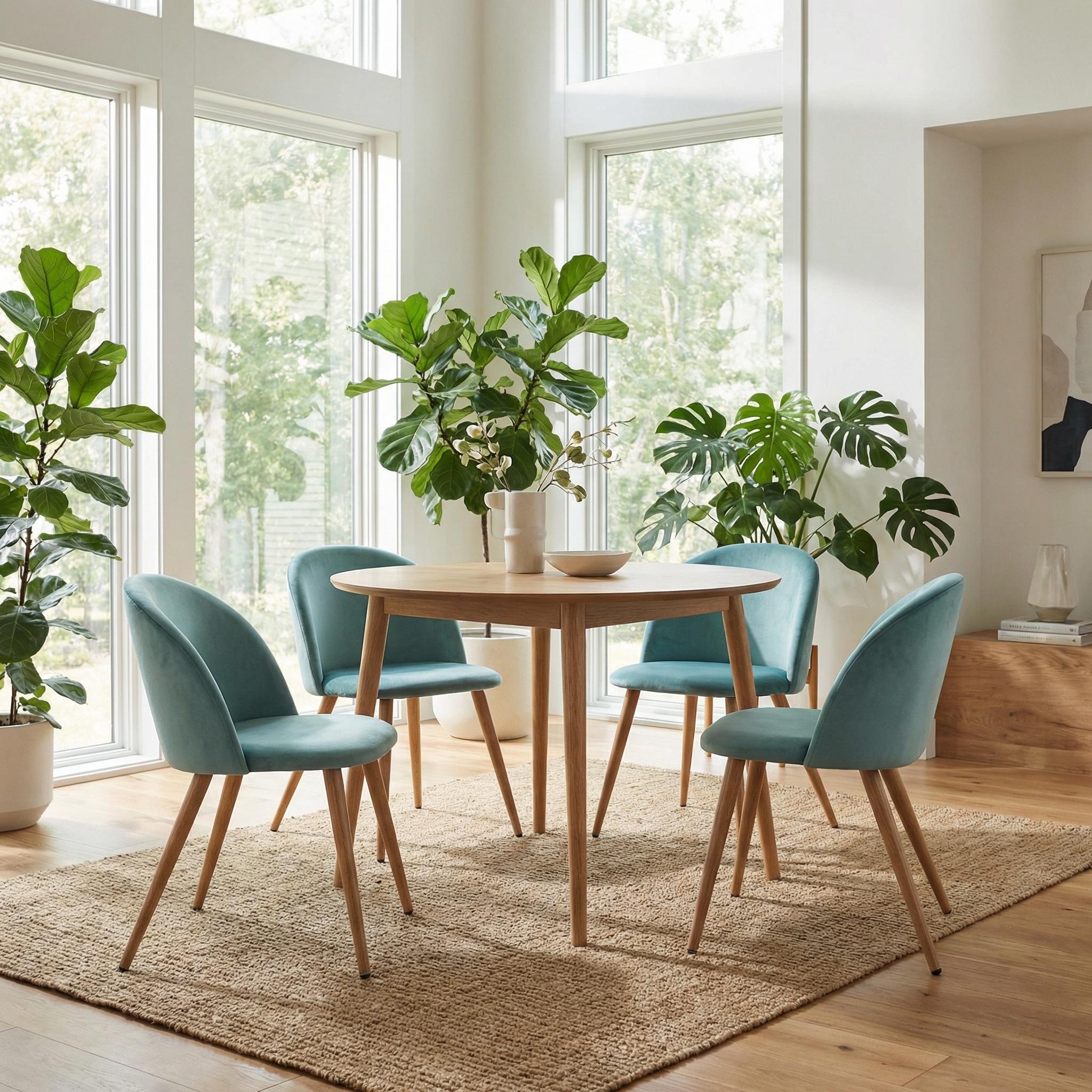 Homy Casa ZOMBA 4PC Velvet Aqua Dining Chair with Oak Legs