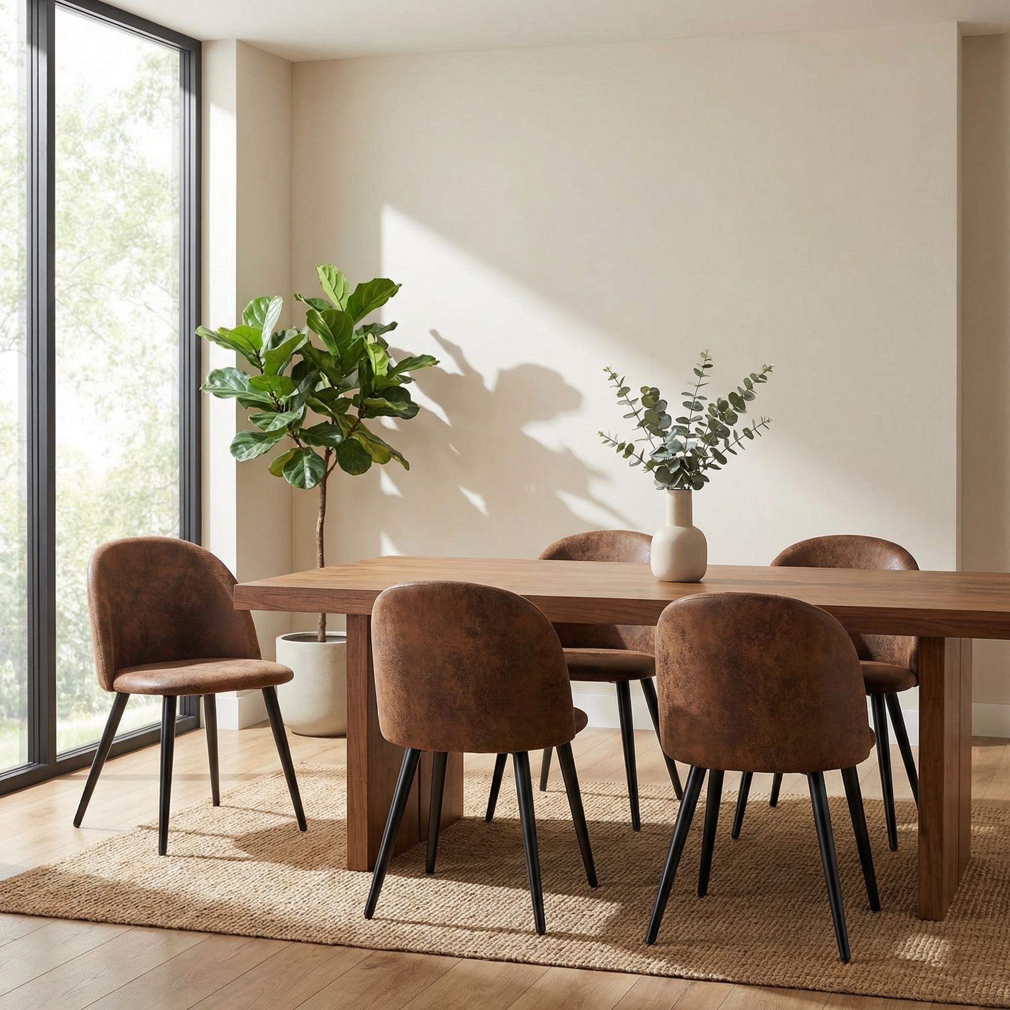 Homy Casa ZOMBA 4PC Suede Black Leg Dining Chair – Modern Industrial Style, Brown Fabric Upholstery
