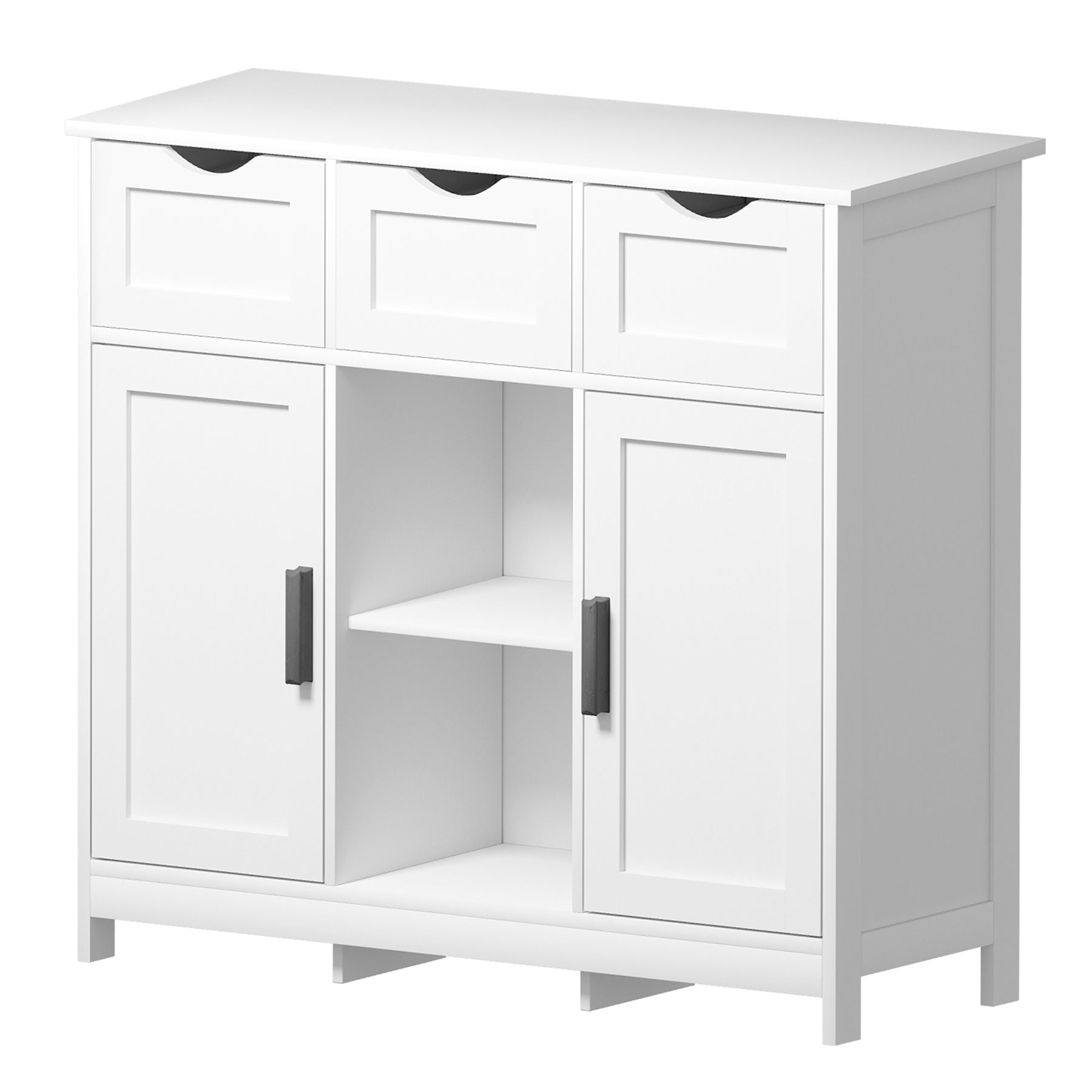 White Wooden Floor Storage Cabinets with Drawers and Shelves, Accent Cabinet for Home Decor
