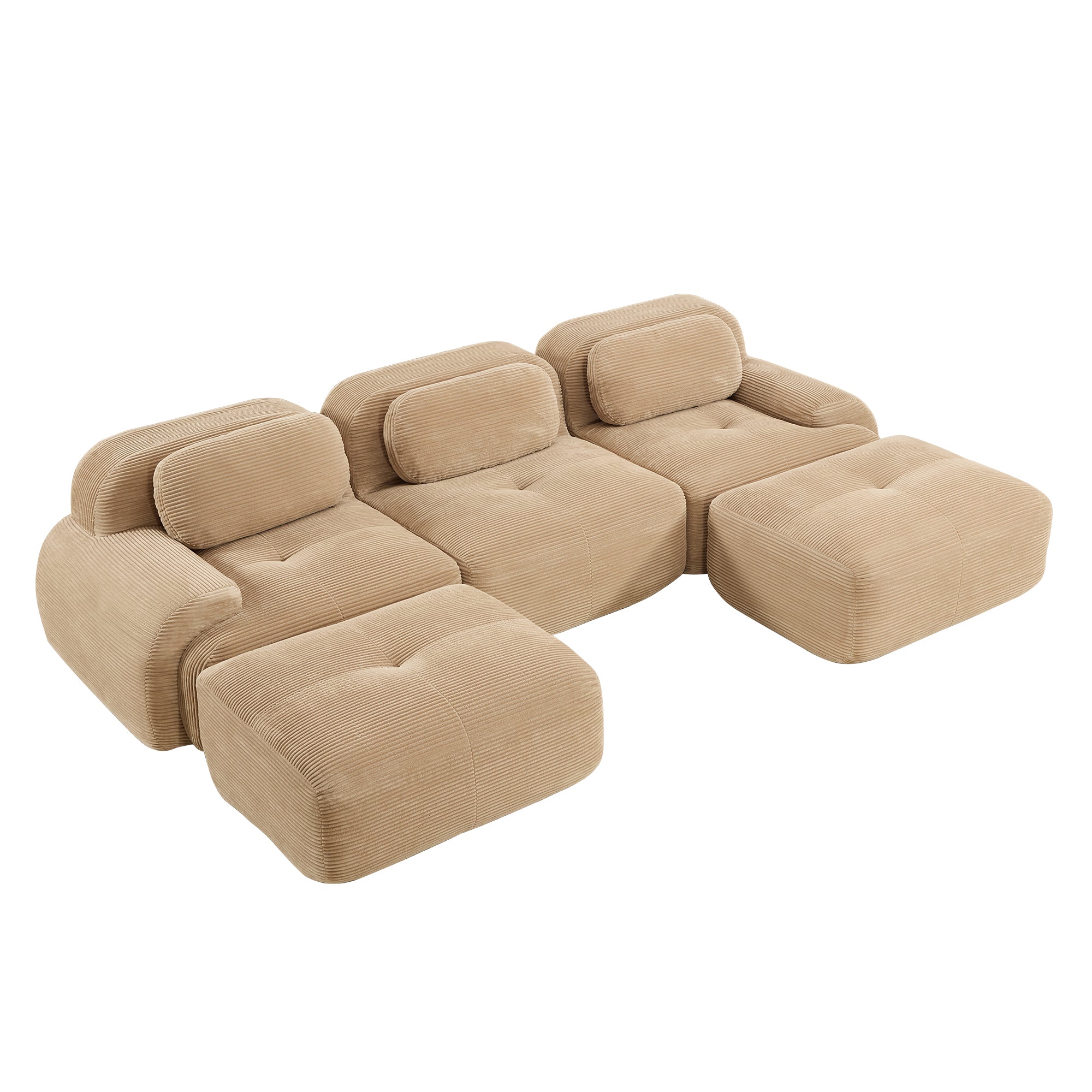 Anchorage 116" Modular Corduroy Cloud U-Shaped Sofa with 2 Ottomans