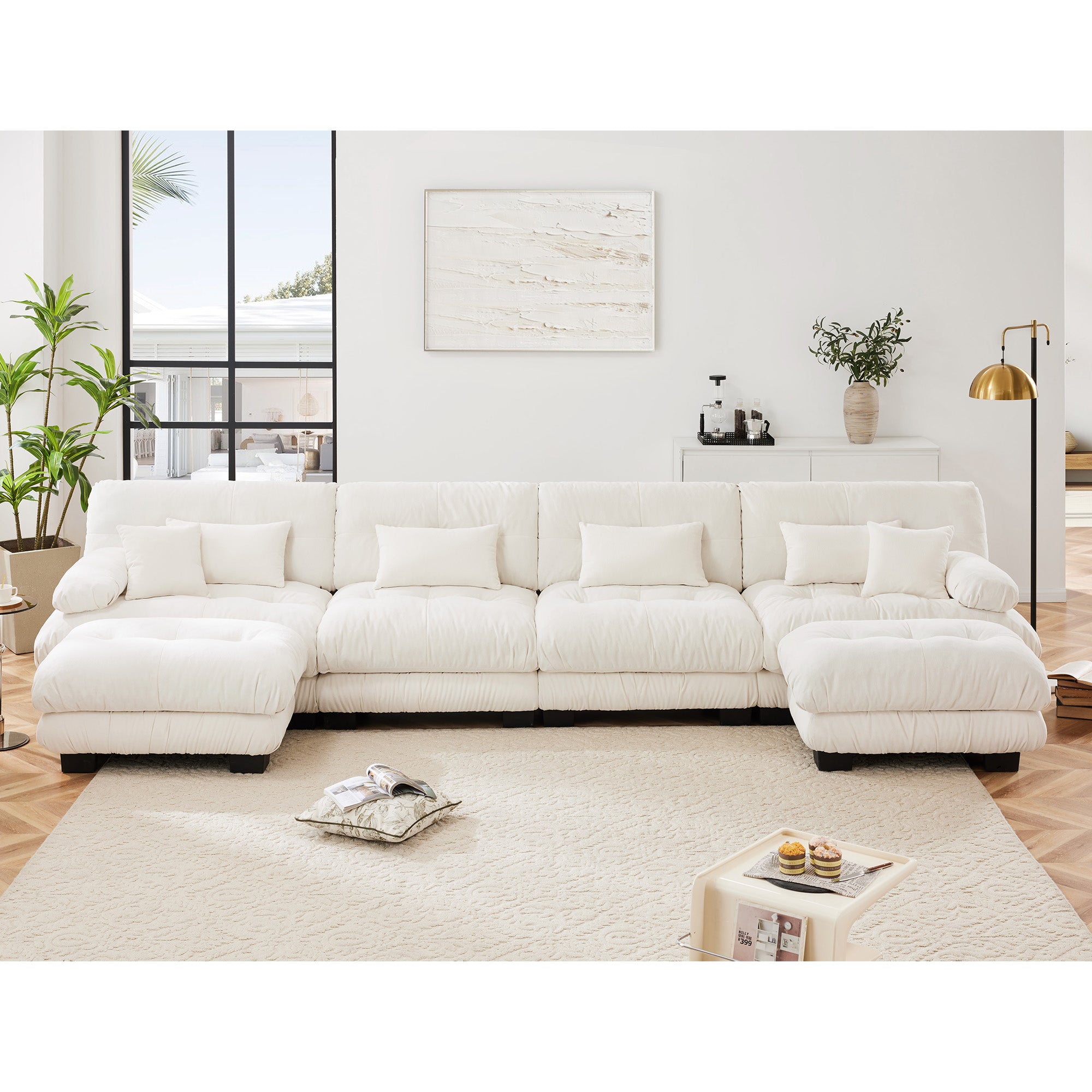 Monterey 173" Oversized Modular Chenille U-Shaped Cloud Sectional Sofa with 2 Ottomans