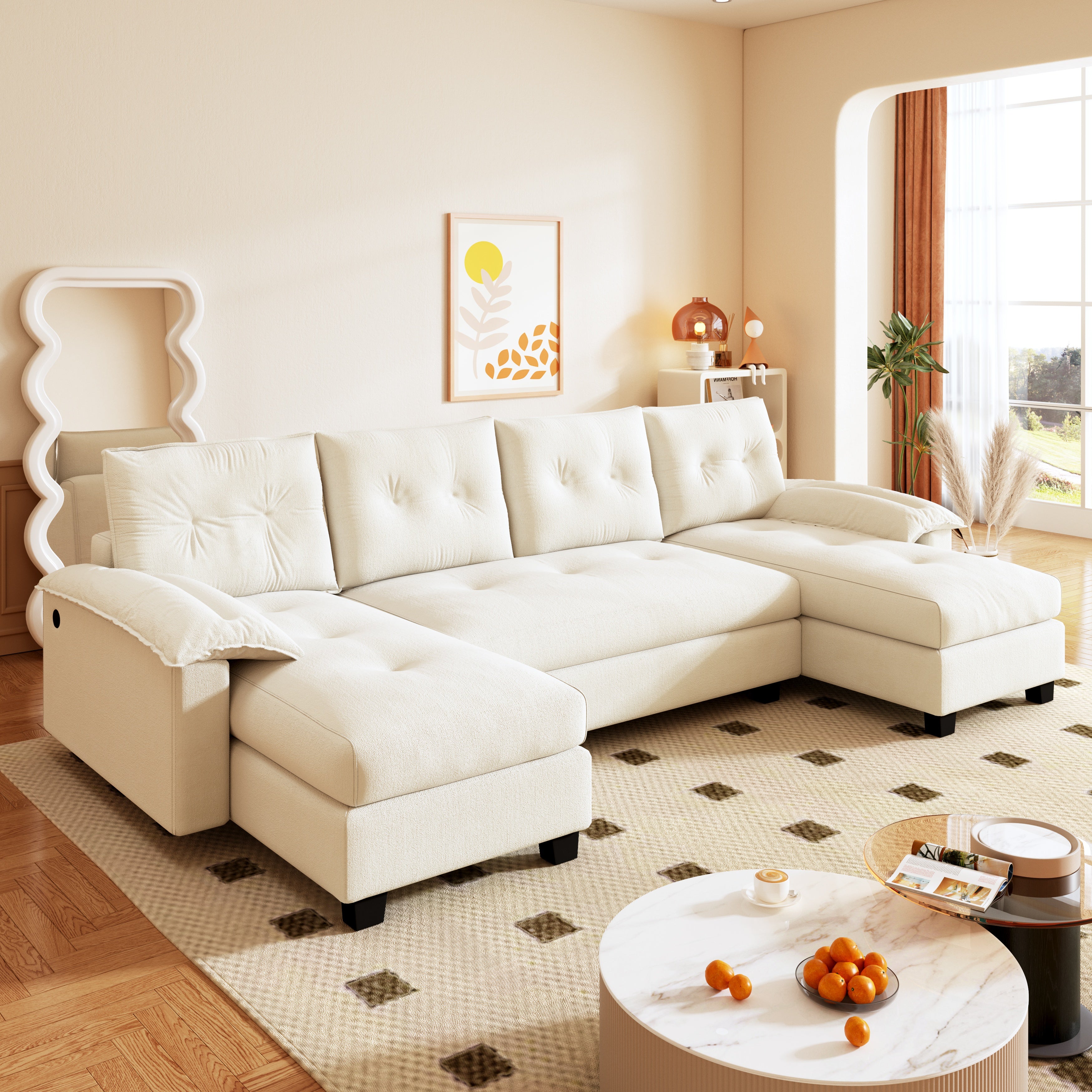 Clovis 105" U-Shaped Sleeper Sofa Bed with Chaise Lounge and Charging Port