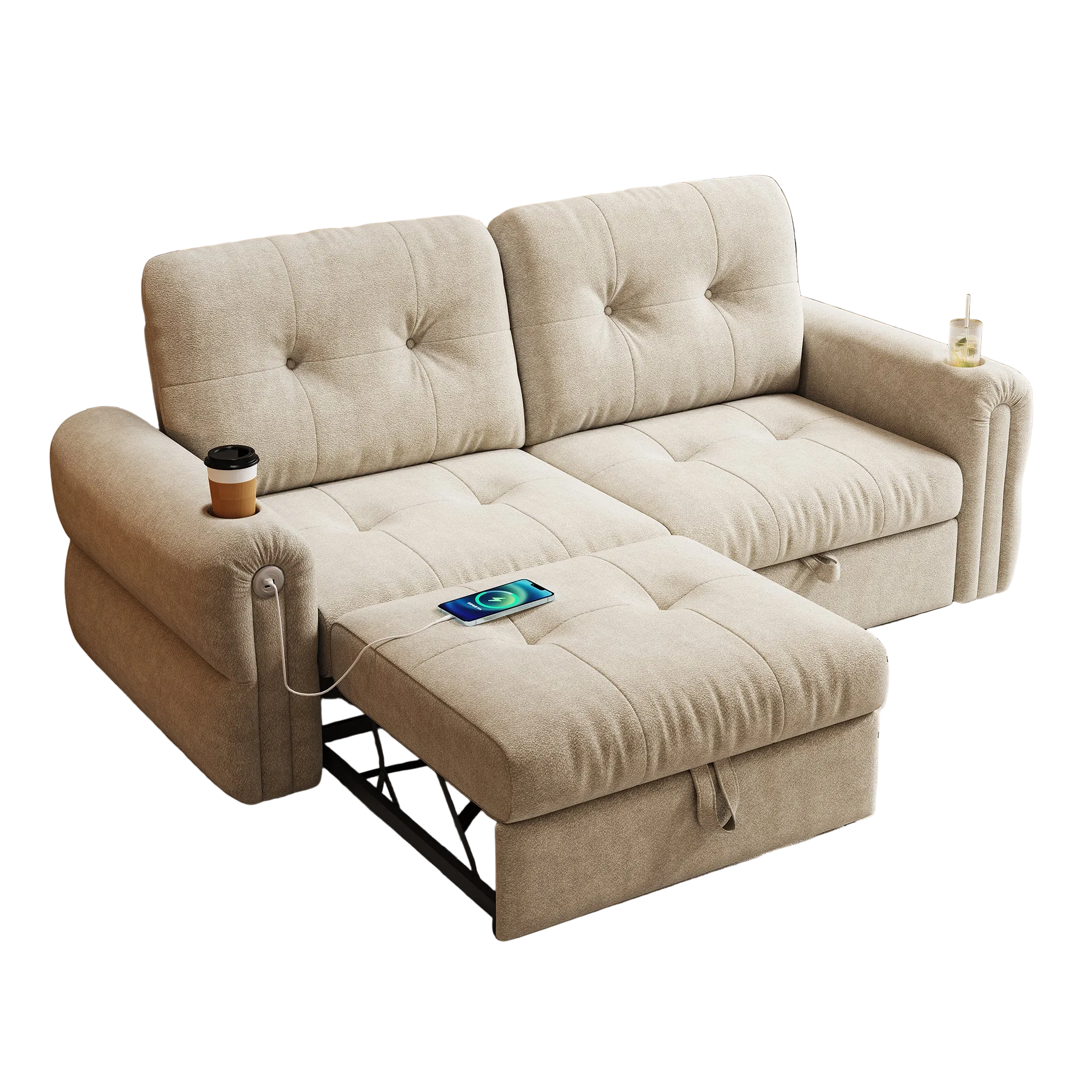 Somerset 77" Convertible Sofa Bed with Cup Holders and USB Charging