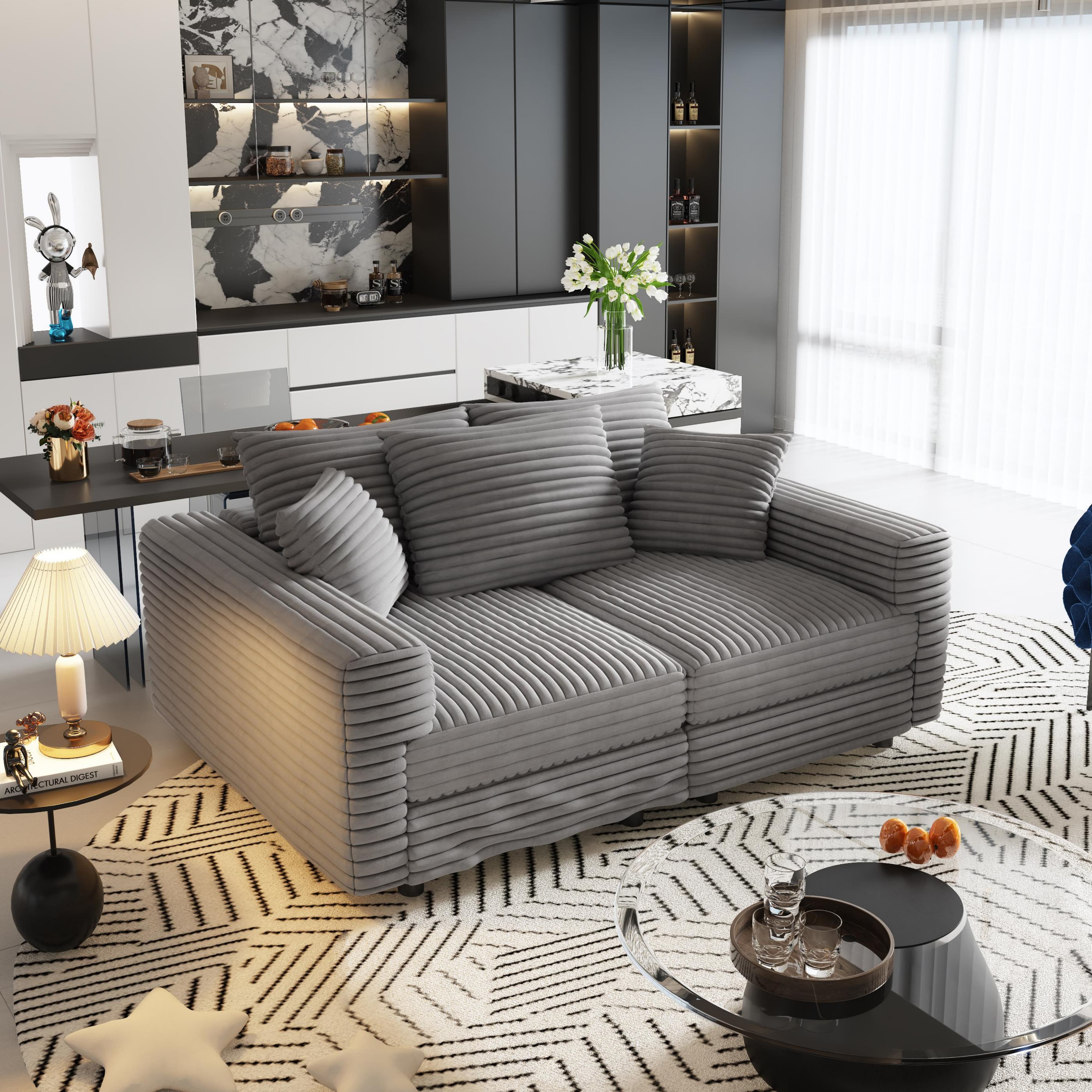 Norwalk 83" Modular Plush Corduroy U-Shaped Sectional Sofa with 2 Movable Ottomans