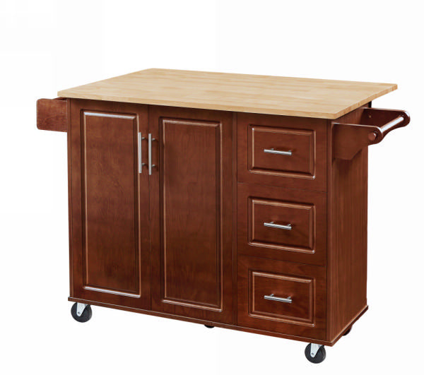 Sumatra 53" Rolling Kitchen Island with Solid Wood Countertop and Drop Leaf
