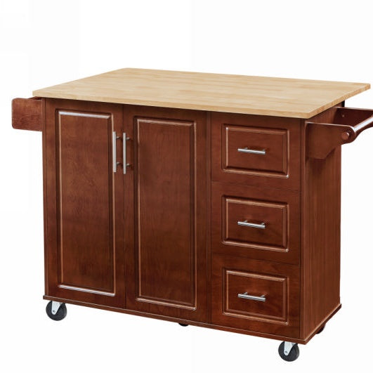 Sumatra 53" Rolling Kitchen Island with Solid Wood Countertop and Drop Leaf