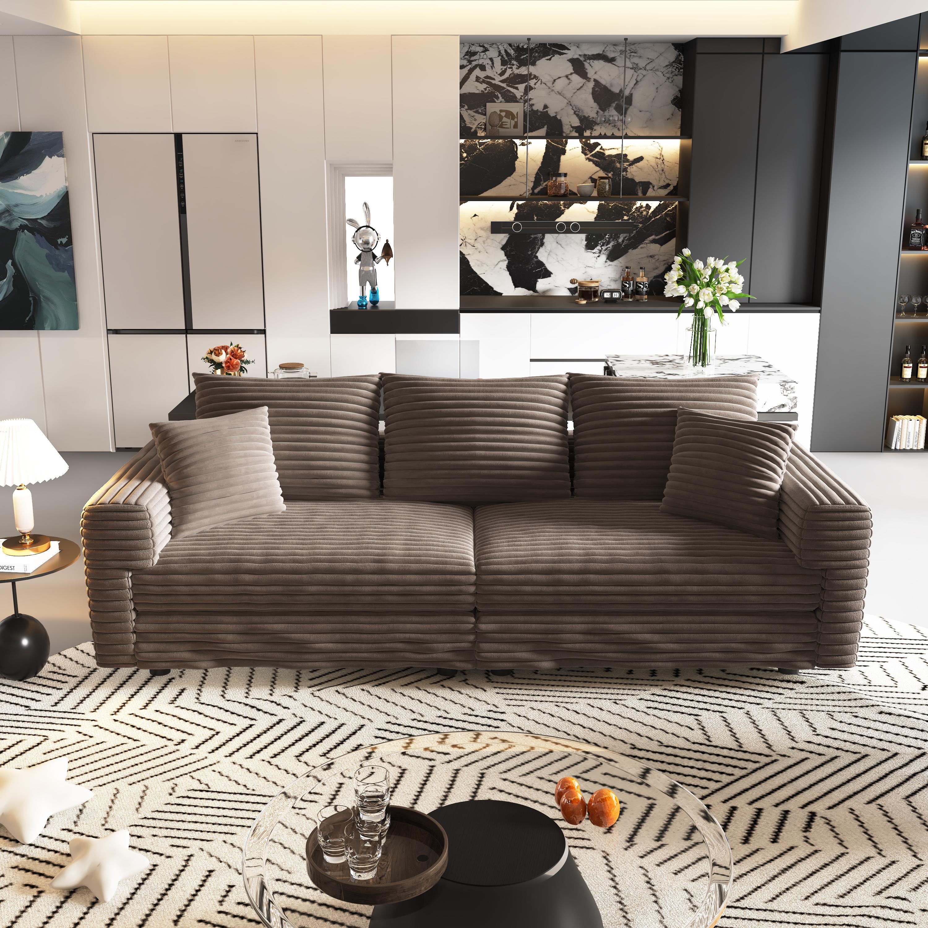 Norwalk 83" Modular Plush Corduroy L-Shaped Sectional Sofa with Movable Ottoman