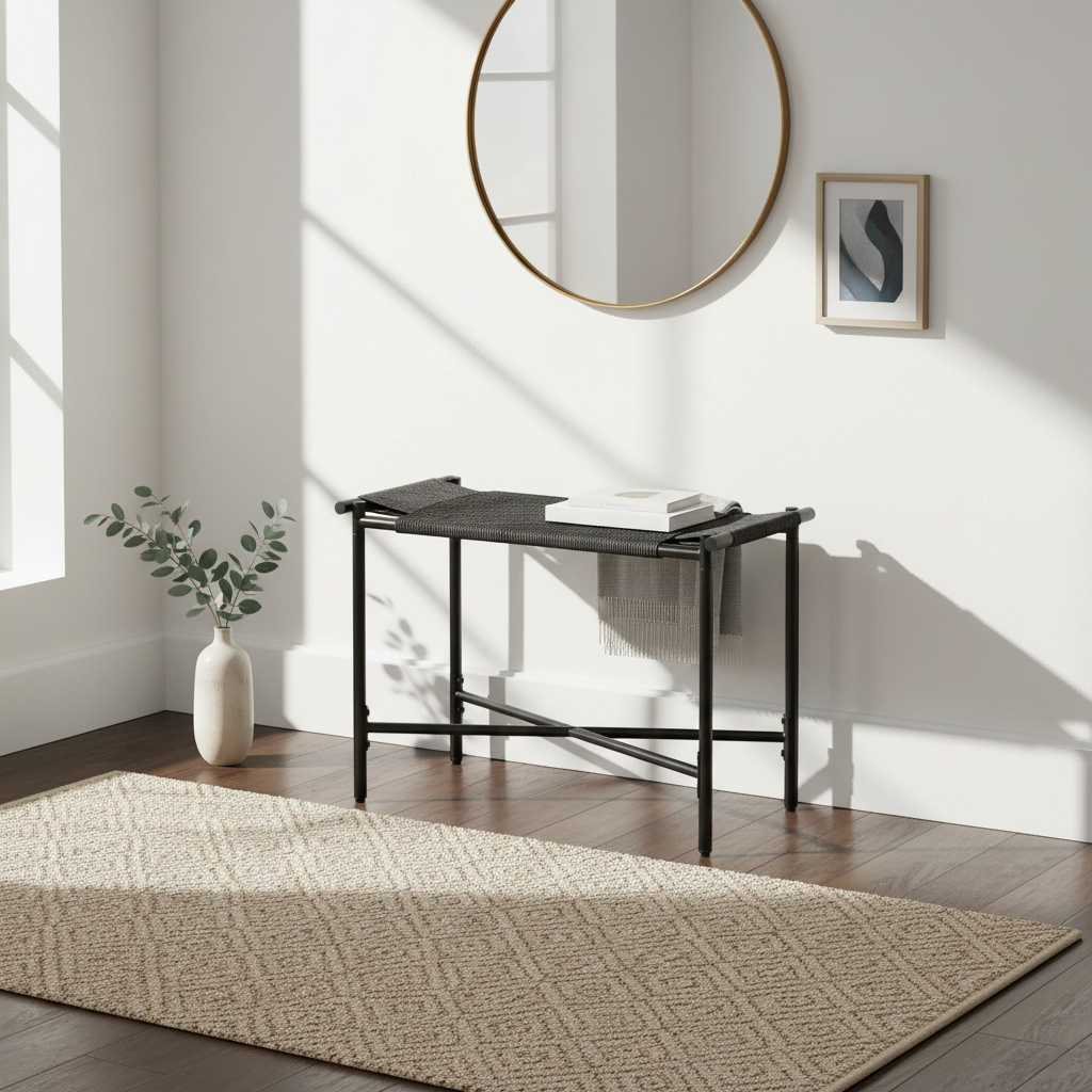Sorella Woven Accent Entryway Stool, Black