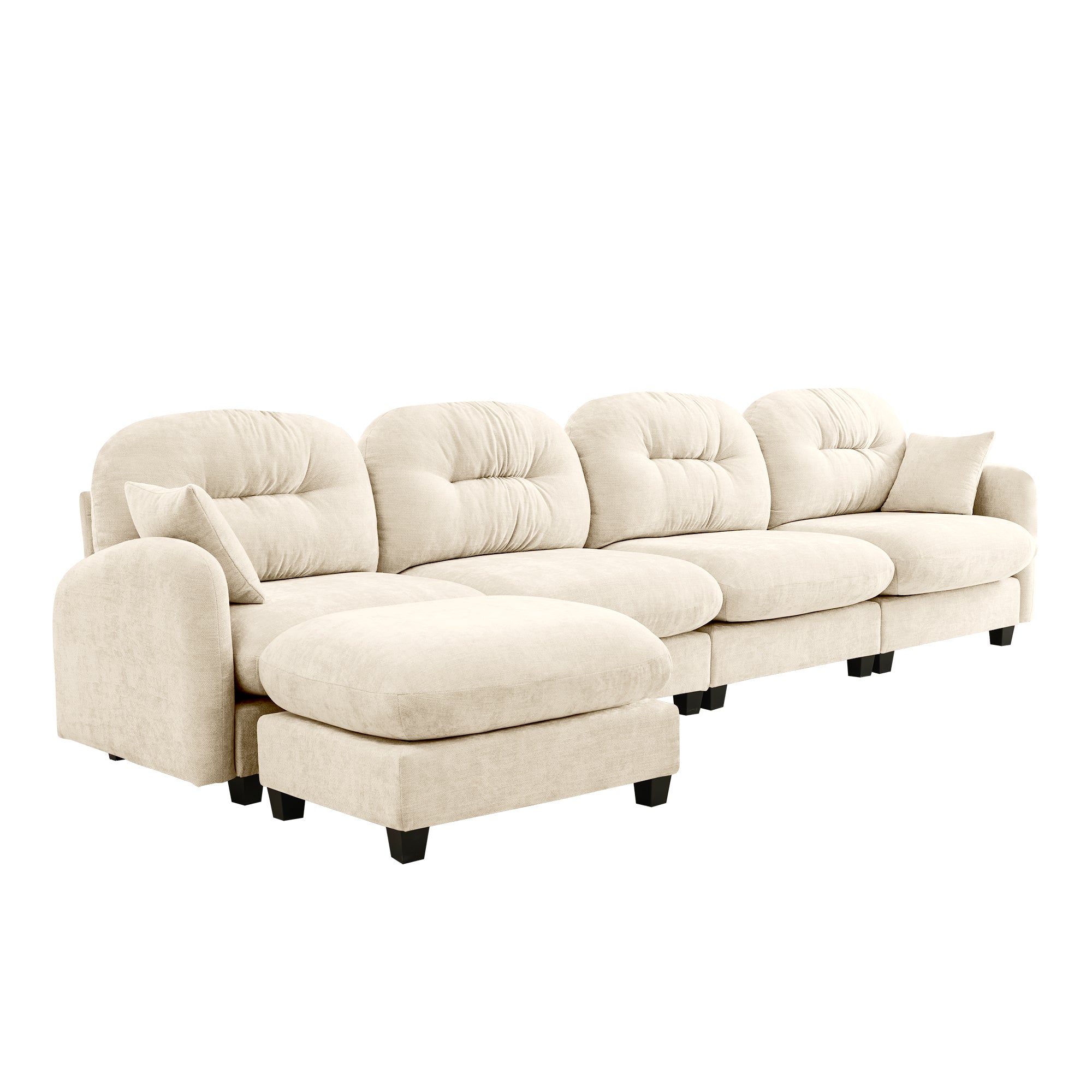 Roselyn 140" Modular Chenille Cloud L-Shaped Sectional Sofa with Ottoman and Tufted Cushion Backrest