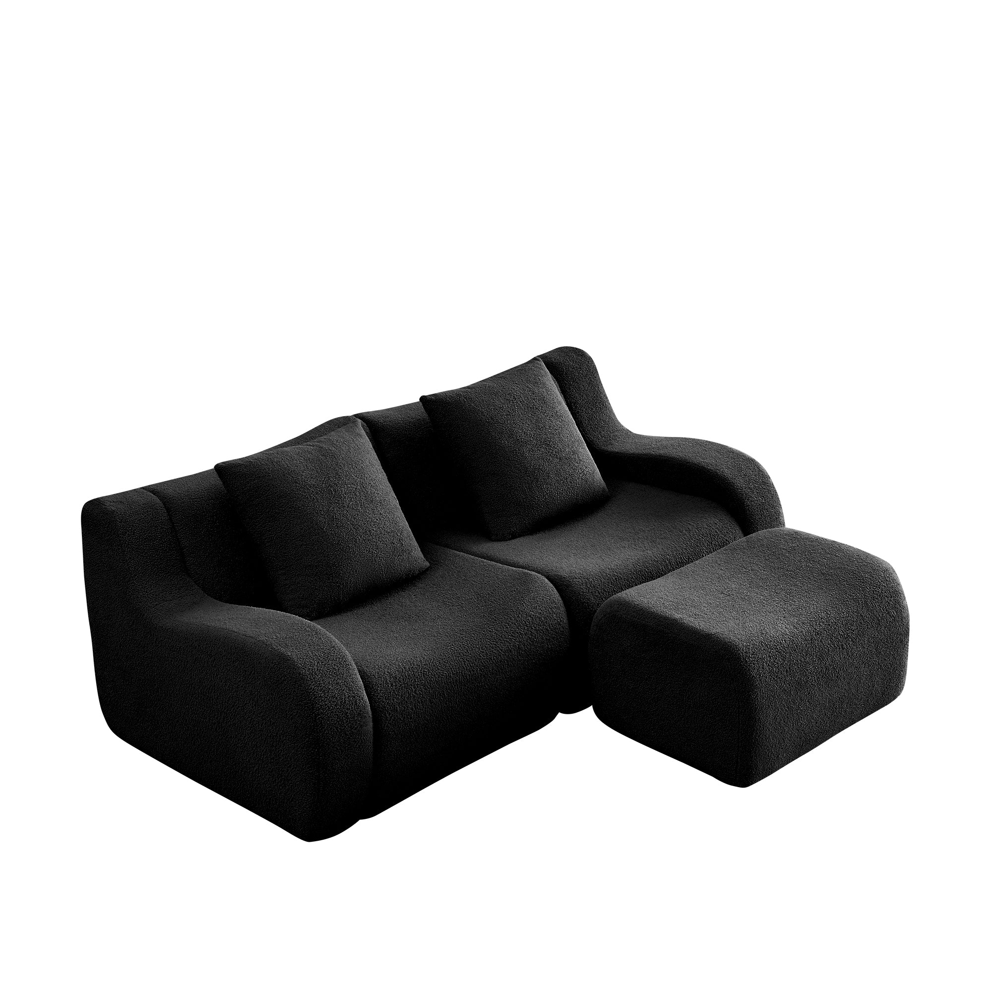 Chico 83" Modular Teddy Fabric L-Shaped Loveseat Sofa with Movable Ottoman