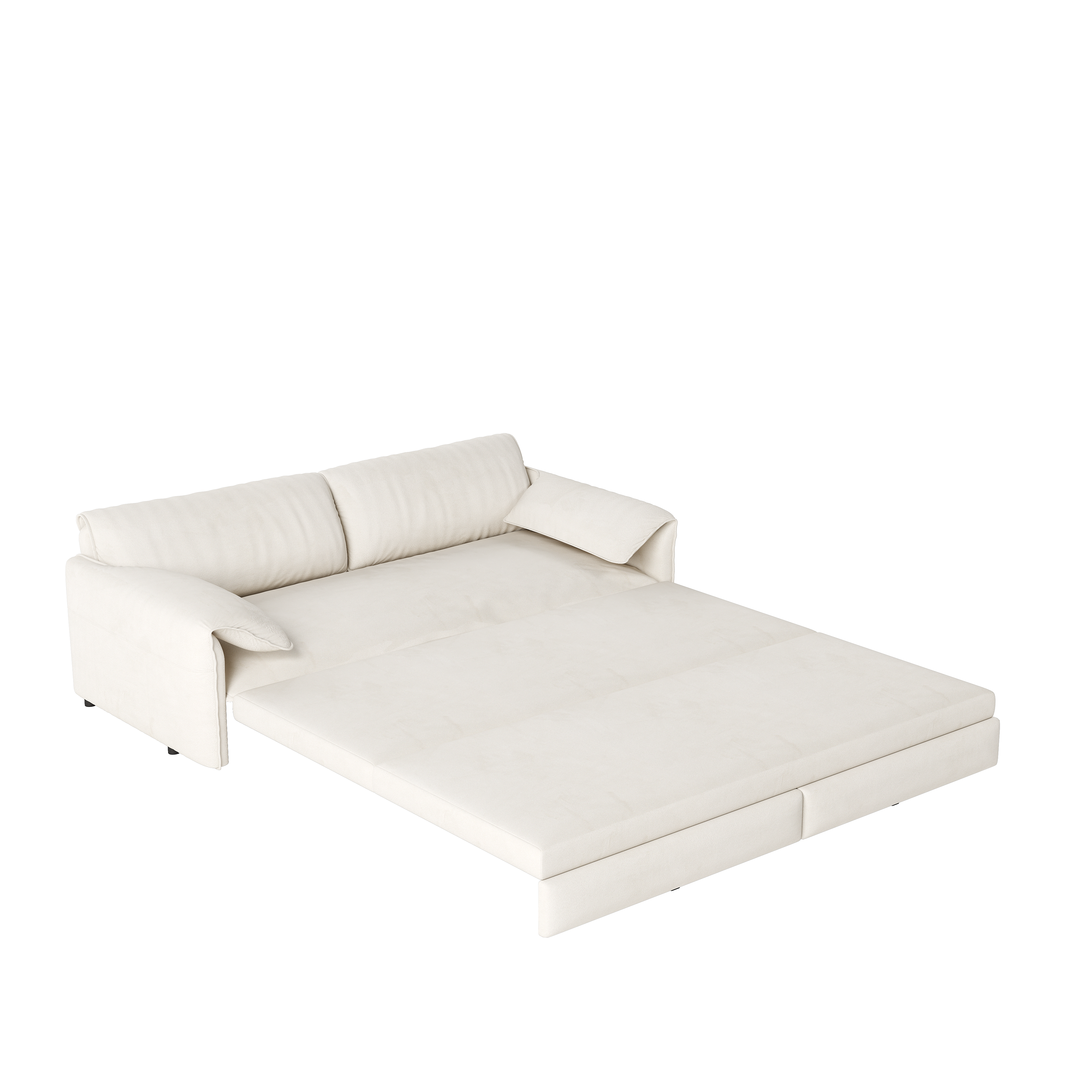 Freja 66" Velvet Convertible Sofa Bed with Pull-Out Sleeper and Side Storage, Beige