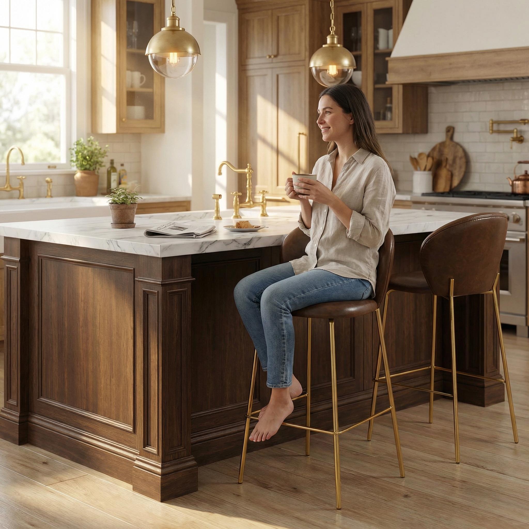 Jerez 29" Counter Height PU Leather Upholstered Bar Stools Set of 2