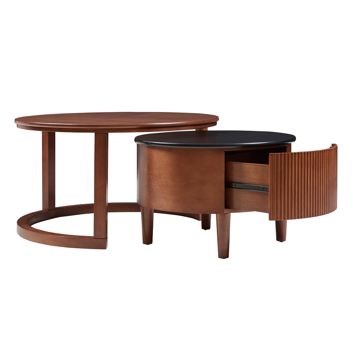 Imola 32" Round Nesting Coffee Table Set with Fluted Storage Drawer