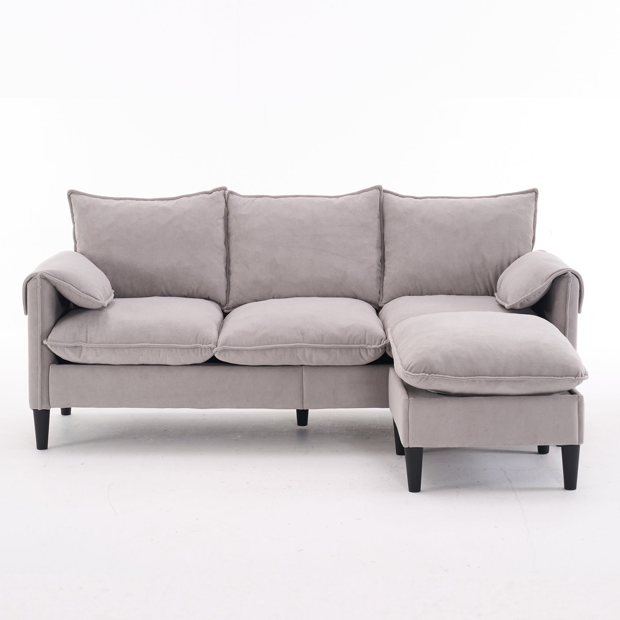 Helsinki 78" Convertible L-Shaped 3-Seater Sofa with Storage Ottomans