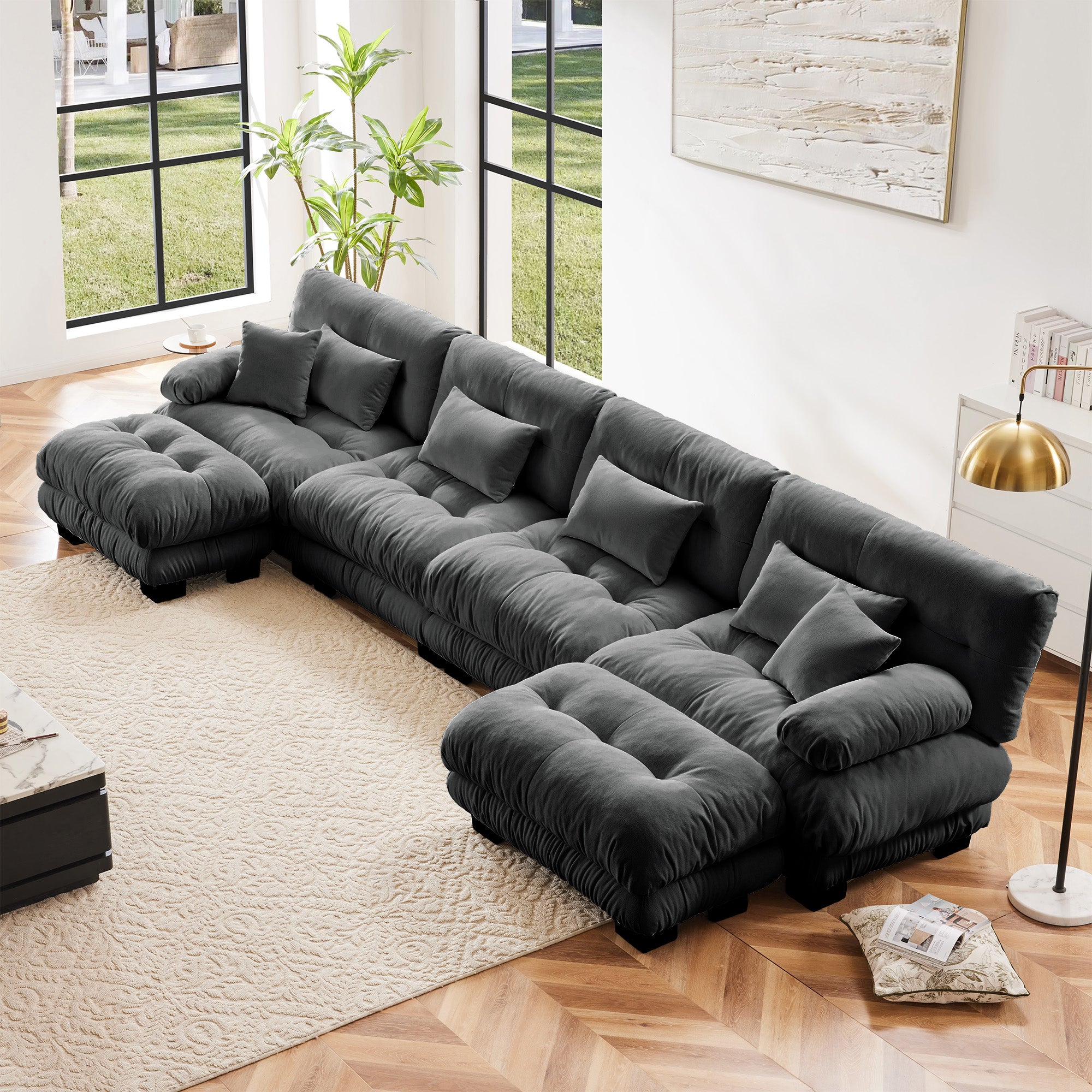 Monterey 173" Oversized Modular Chenille U-Shaped Cloud Sectional Sofa with 2 Ottomans