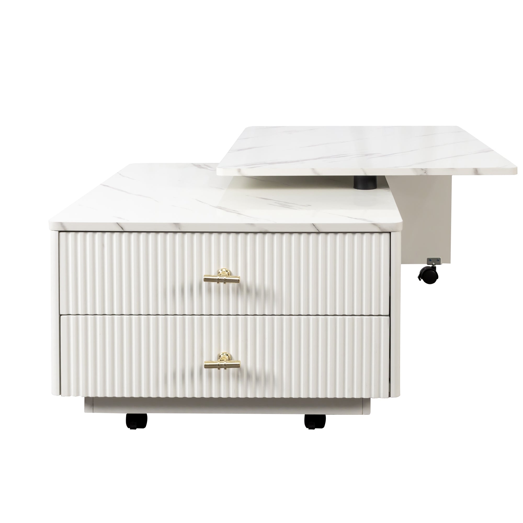 Vesta 47.24" Modern White Extendable Coffee Table with Storage Drawers and Wheels