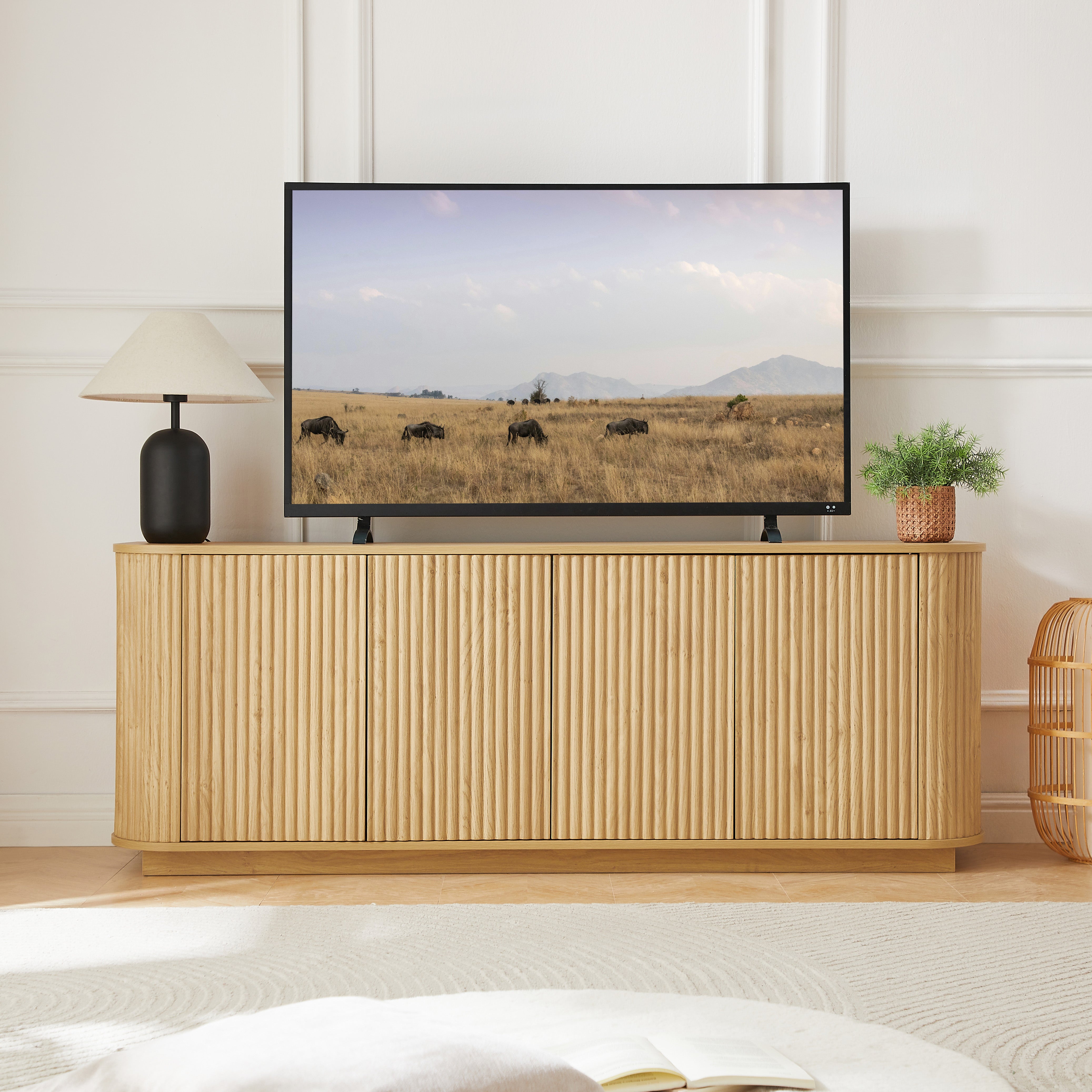 Kyoto 64” Sideboard TV Cabinet with Fluted Doors and Drawers