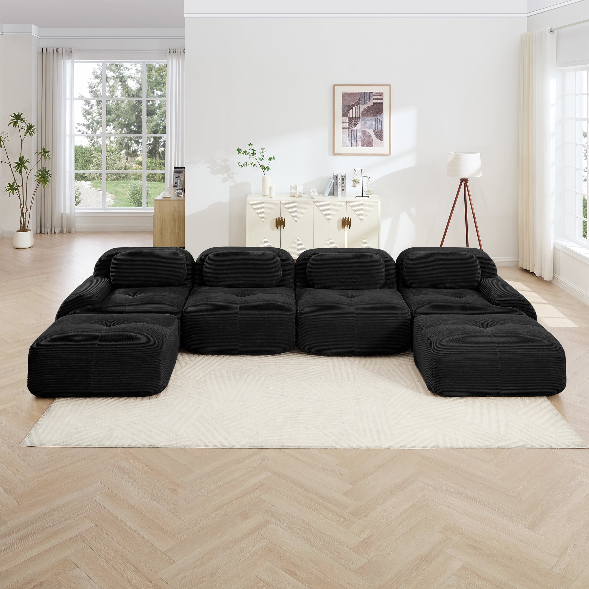 Anchorage 152" Modular Corduroy U-Shaped Sectional Sofa with Extra-Wide Armrests