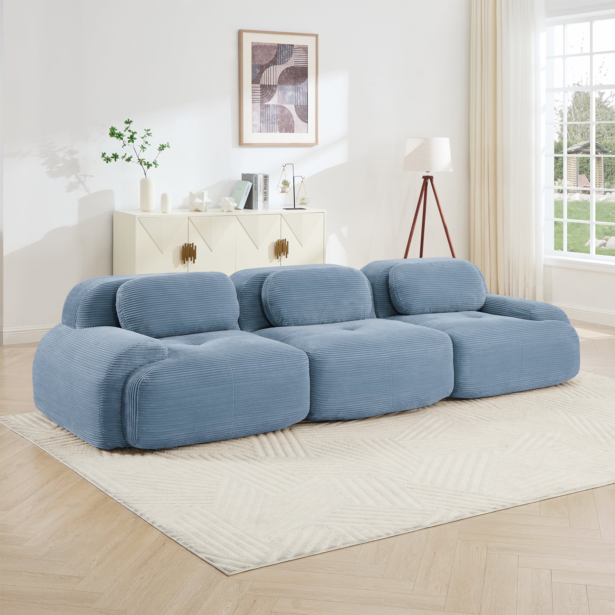 Anchorage 116" Modular Corduroy 3-Seater Sofa with Curved Armrest