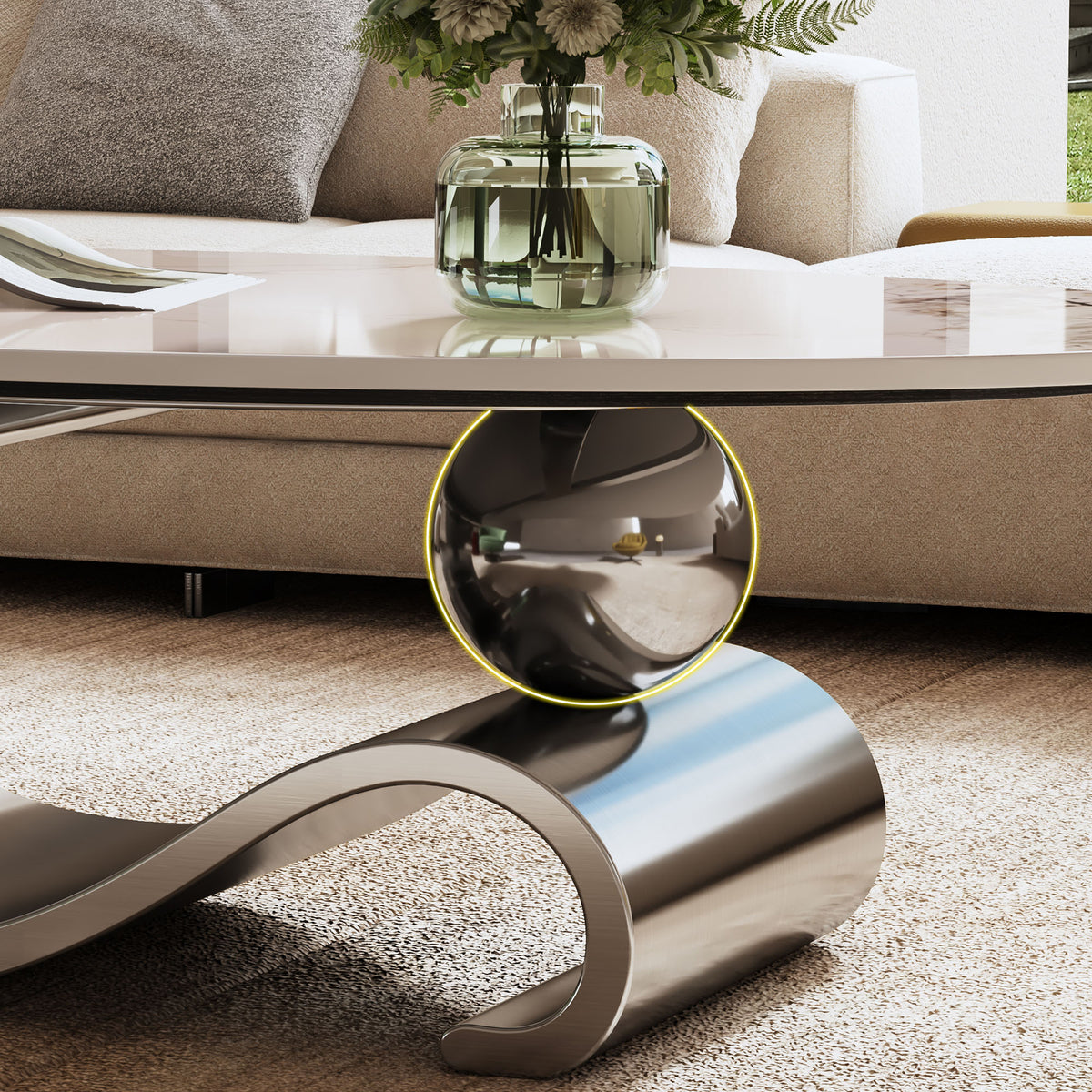 Varese 49" Modern Oval Coffee Table with Marble Top and Sculptural Gold Base