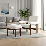 Accent Chair set with Ottoman in White/Wood