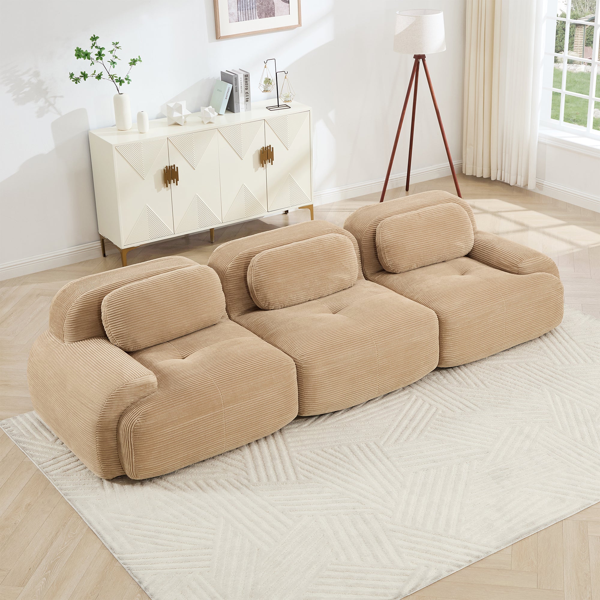 Anchorage 116" Modular Corduroy 3-Seater Sofa with Curved Armrest