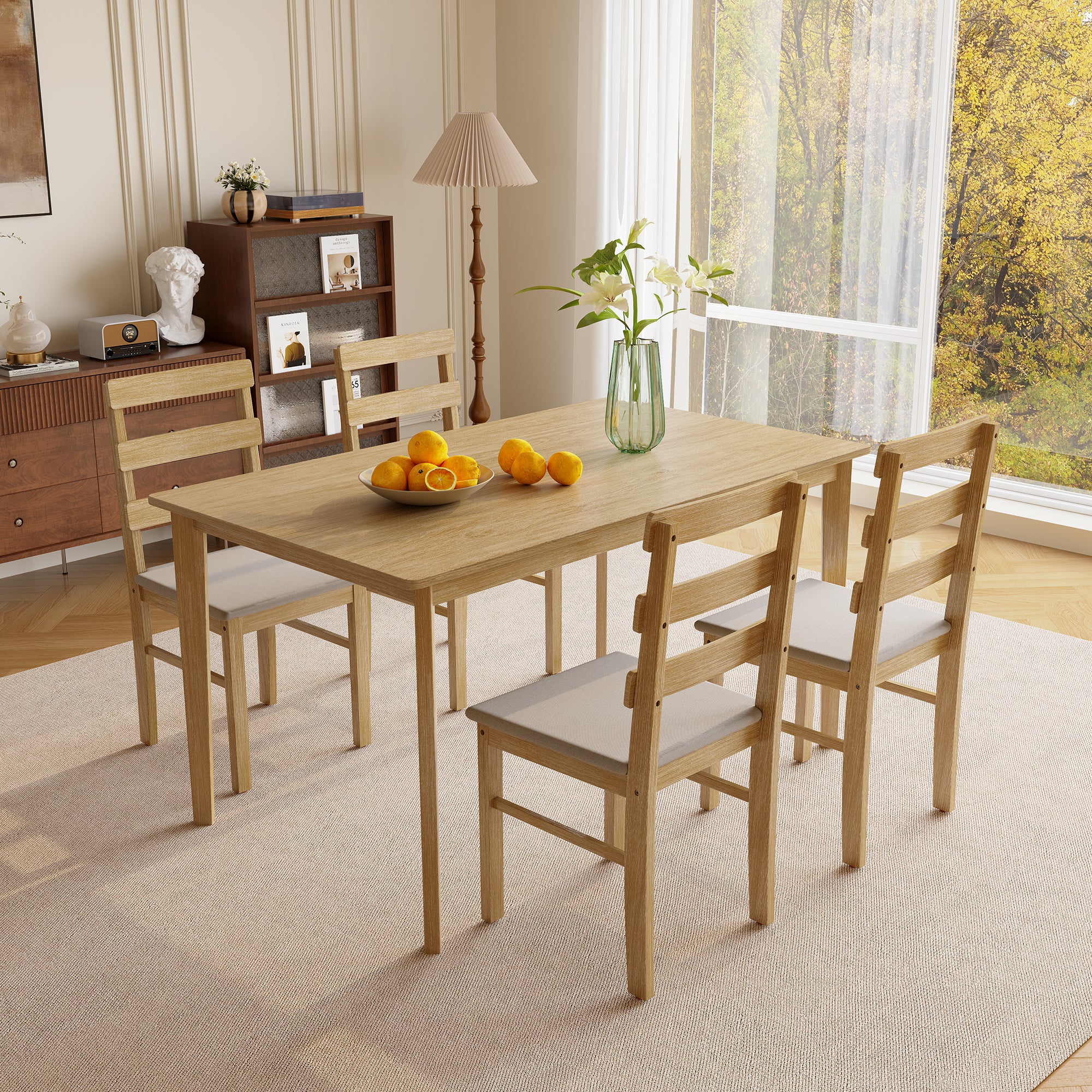 Riviera 5 Piece Modern Wooden Dining Table and Chair Set