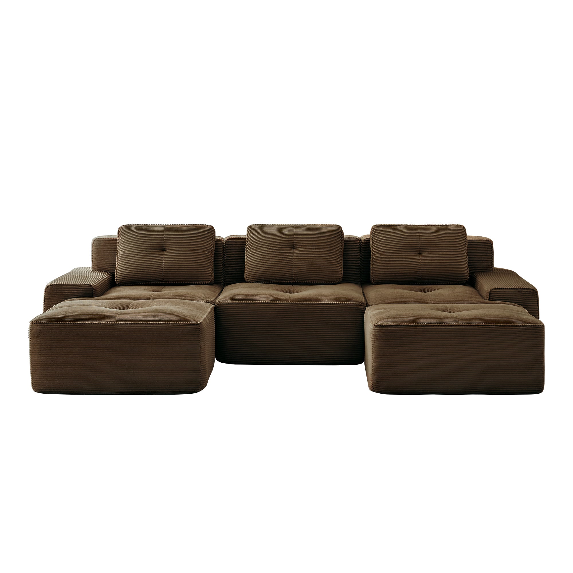 Racine 117" Modular Corduroy Fabric U-Shaped Sectional Sofa with Deep Seat and Movable Ottoman