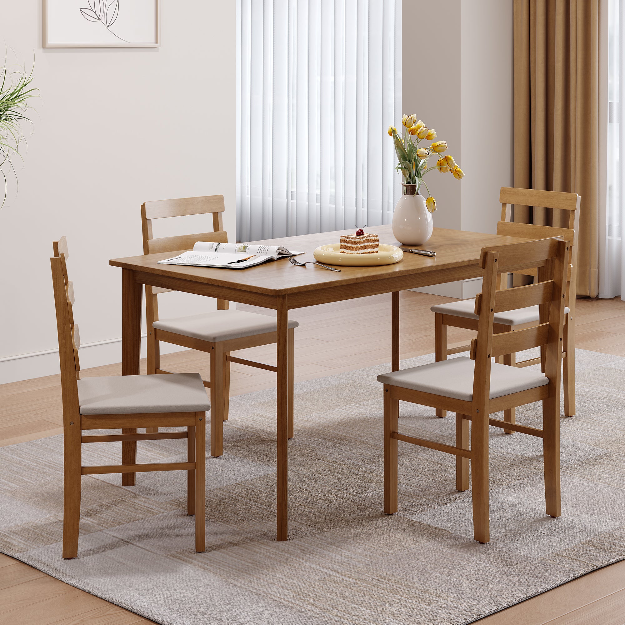 Riviera 5 Piece Modern Wooden Dining Table and Chair Set