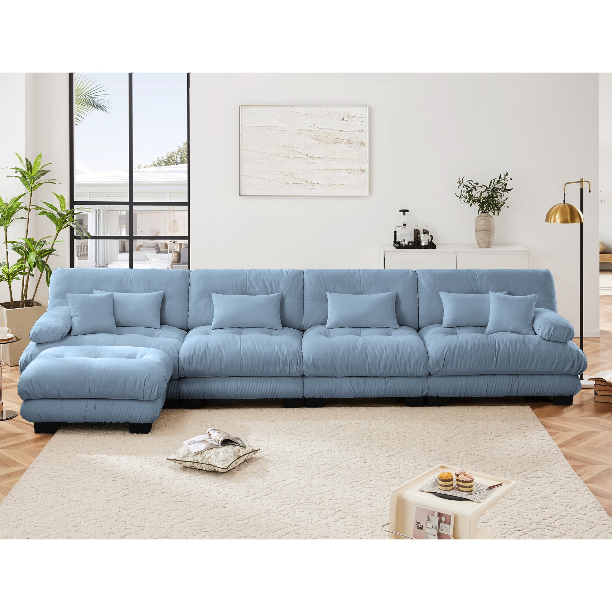 Monterey 173" Oversized Modular Chenille L-Shaped Cloud Sectional Sofa with Ottoman