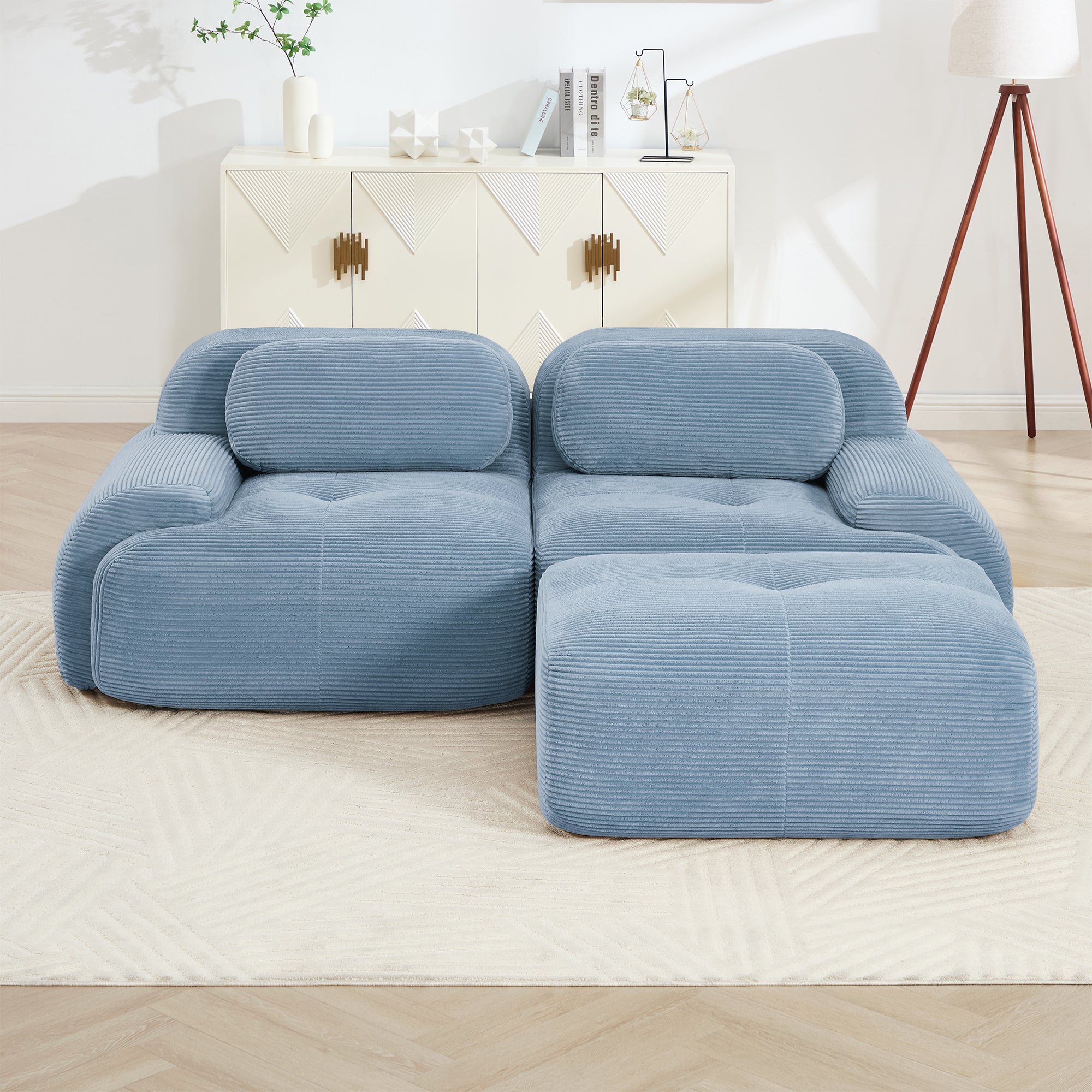 Anchorage 80" L-Shaped Modular Corduroy Cloud Sofa with Ottoman