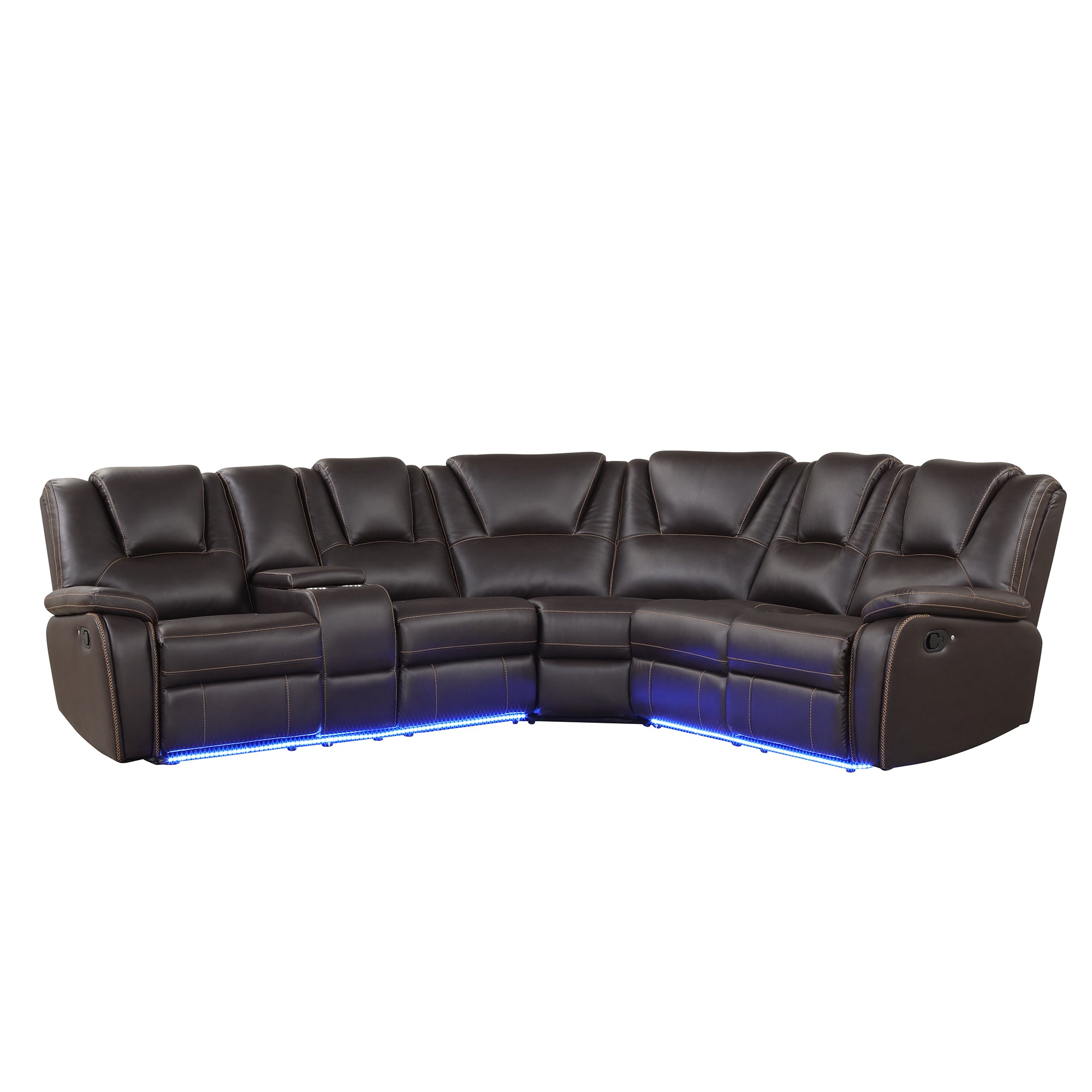 Fulton Faux Leather Reclining Sectional Sofa with LED, Seats 6, Brown