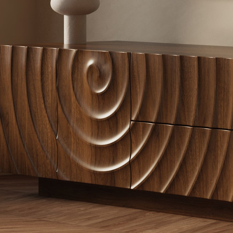 Grenoble 70'' Modern TV Stand with Storage Cabinets and Spiral Wave Design