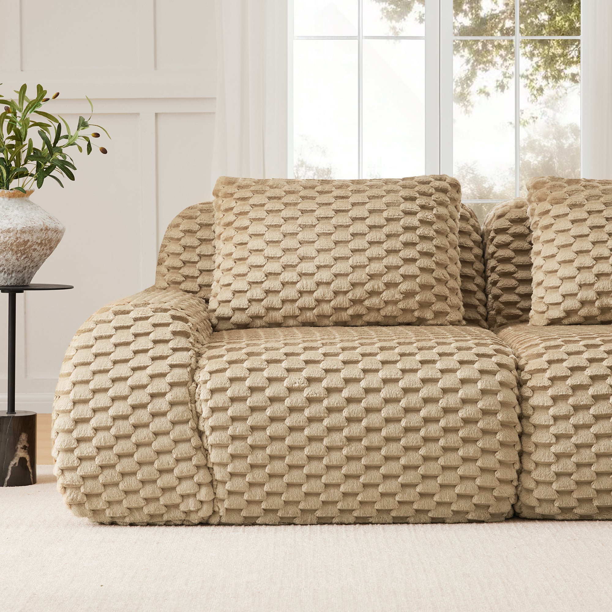 Olathe 82" Modular Flannelette Fabric L-Shaped Sectional Sofa with Movable Ottoman