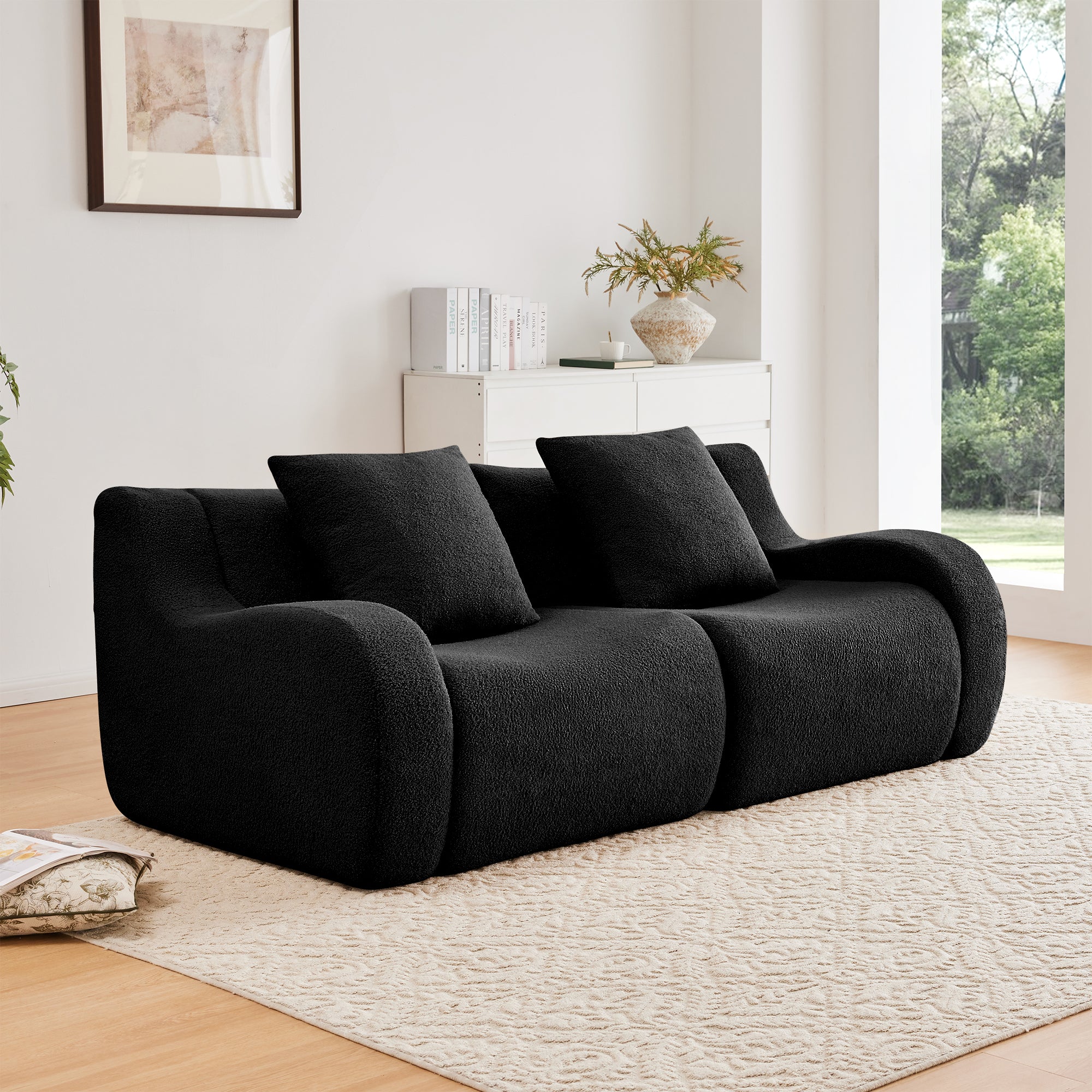 Chico 83" Teddy Fabric Loveseat Sofa with Streamlined Design and Pillows