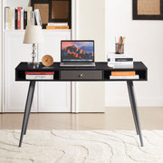 Mid Century Desk with USB Ports and Power Outlet, Modern Writing Study Desk with Drawers, Multifunctional Home Office Computer Desk Black