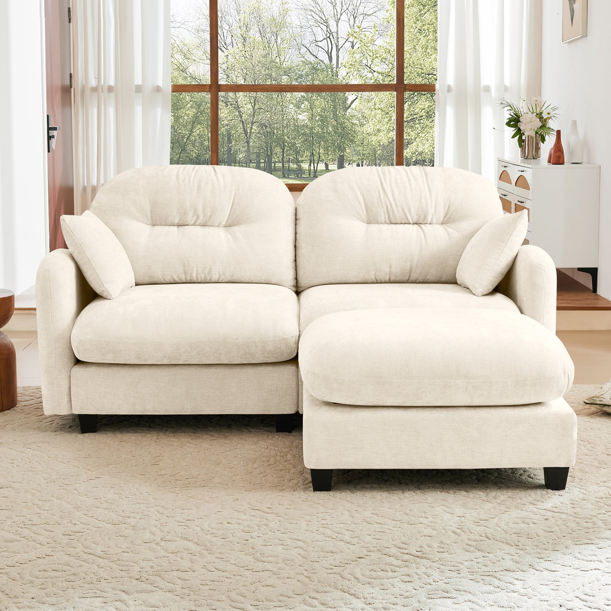 Roselyn 74" Modular Chenille Cloud L-Shaped Sectional Sofa with Ottoman and Tufted Cushion Backrest