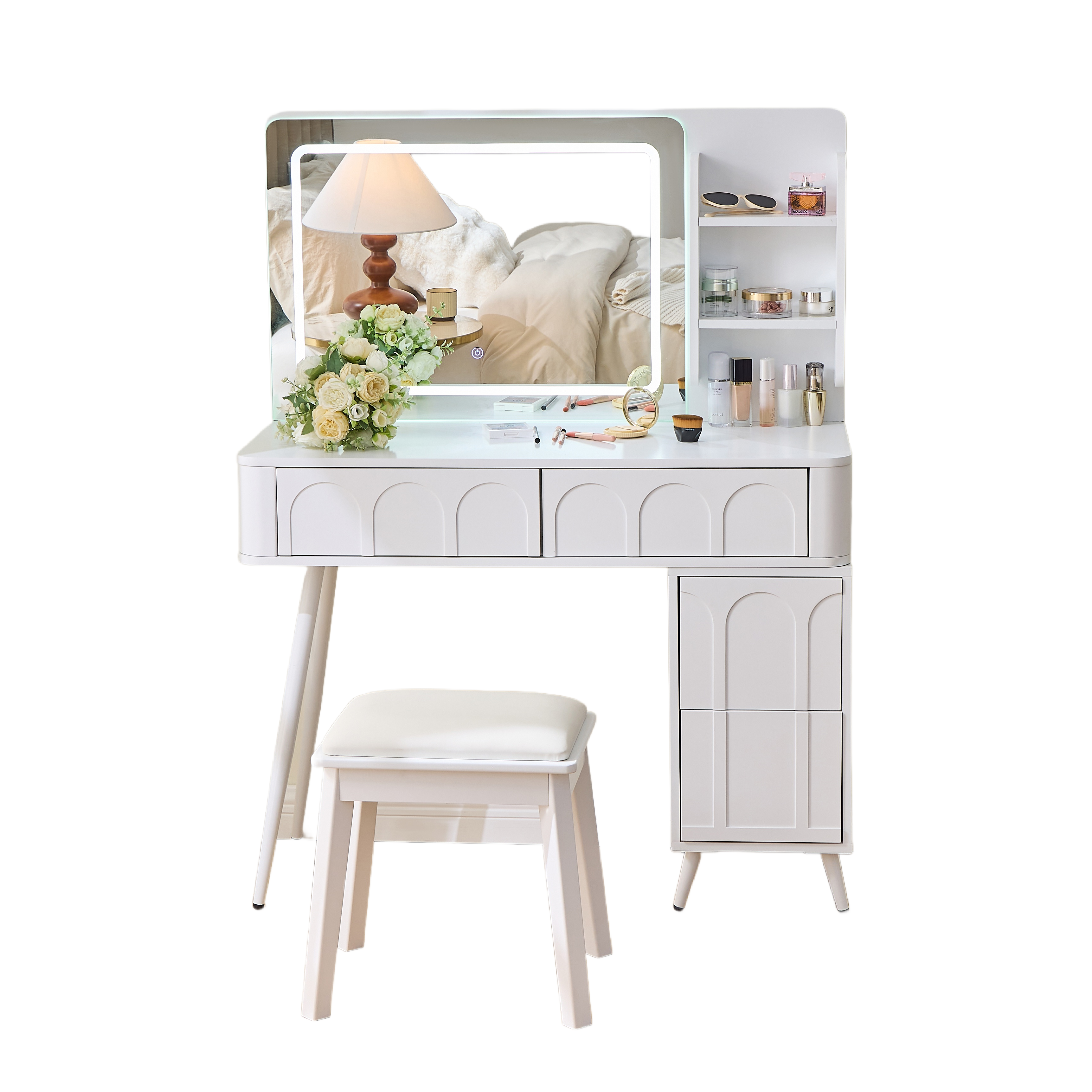 Aalena Modern Vanity Table Set with LED Lighted Mirror