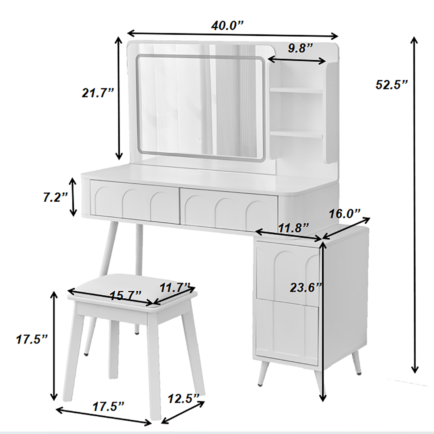 Aalena Modern Vanity Table Set with LED Lighted Mirror