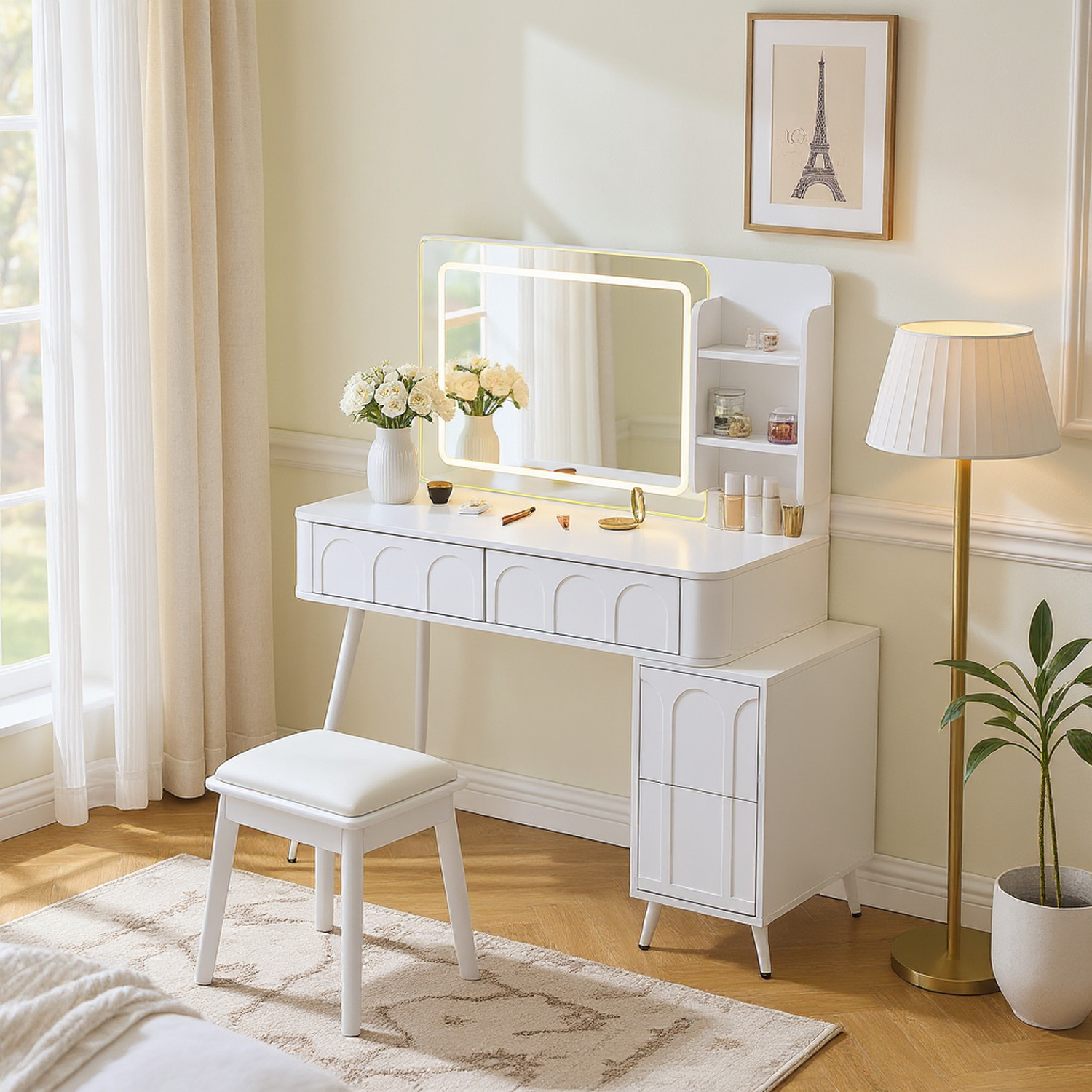 Aalena Modern Vanity Table Set with LED Lighted Mirror