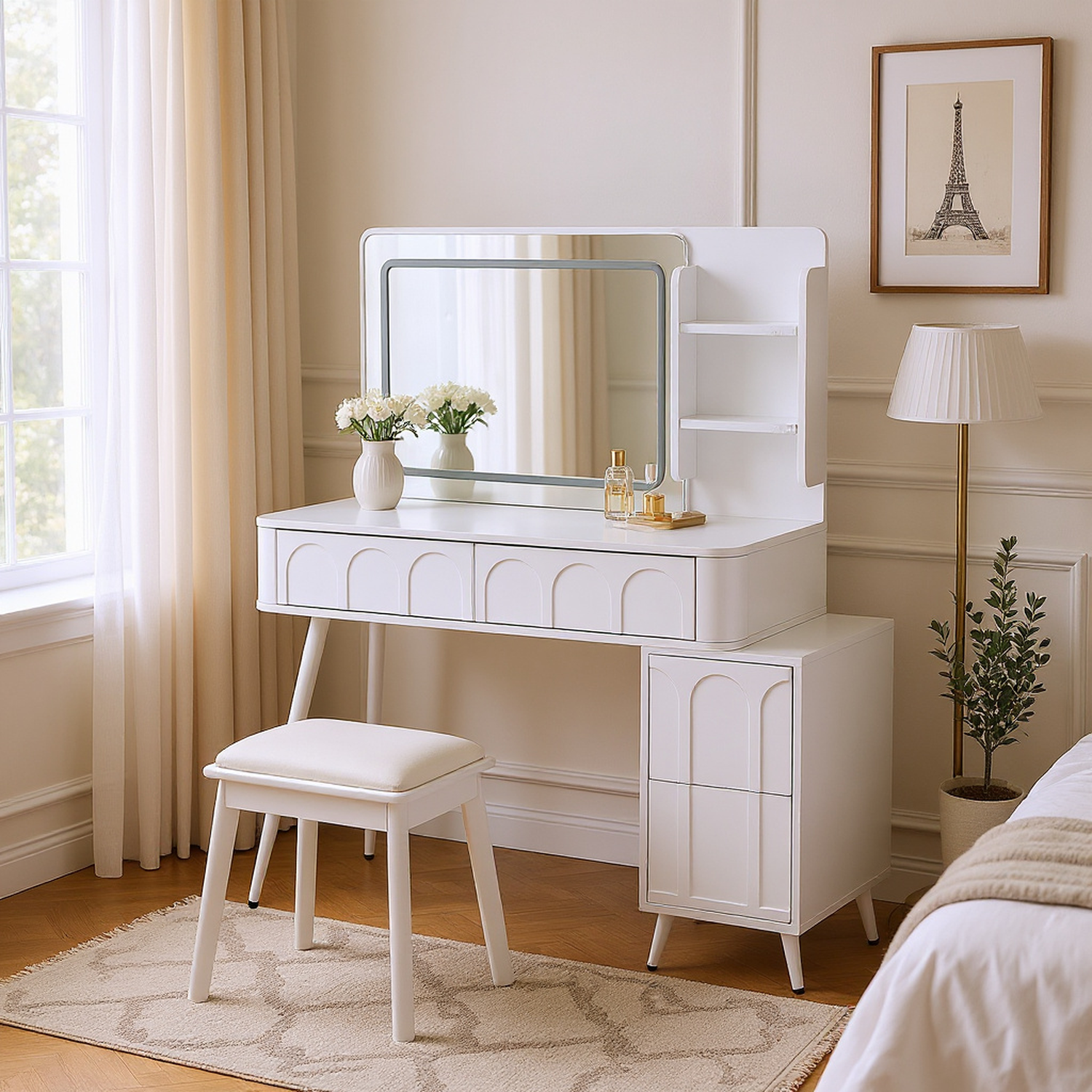 Aalena Modern Vanity Table Set with LED Lighted Mirror