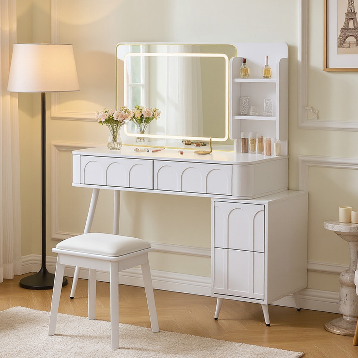 Aalena Modern Vanity Table Set with LED Lighted Mirror
