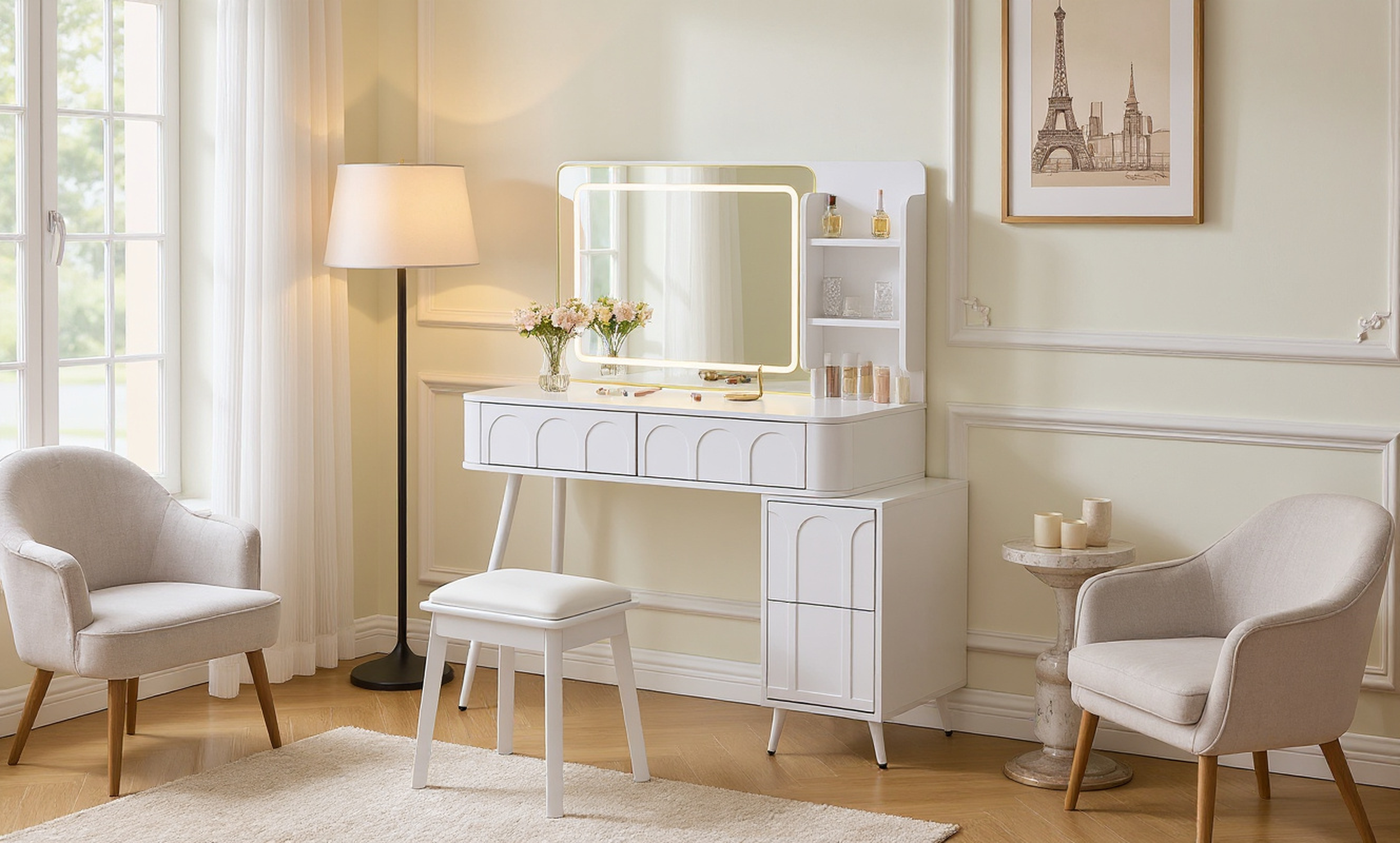 Aalena Modern Vanity Table Set with LED Lighted Mirror
