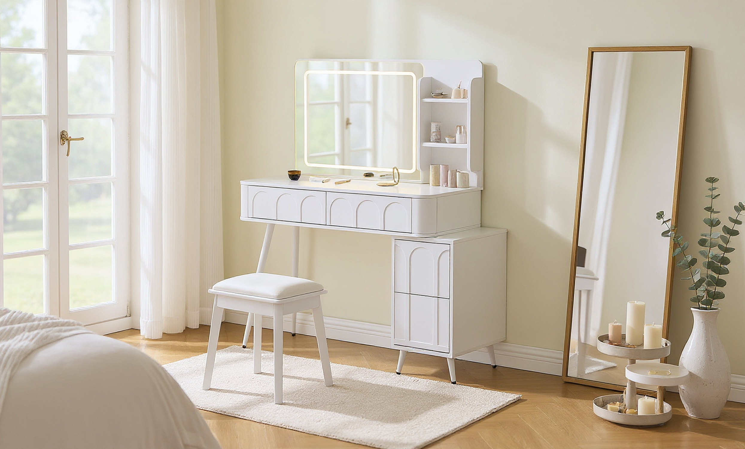 Aalena Modern Vanity Table Set with LED Lighted Mirror