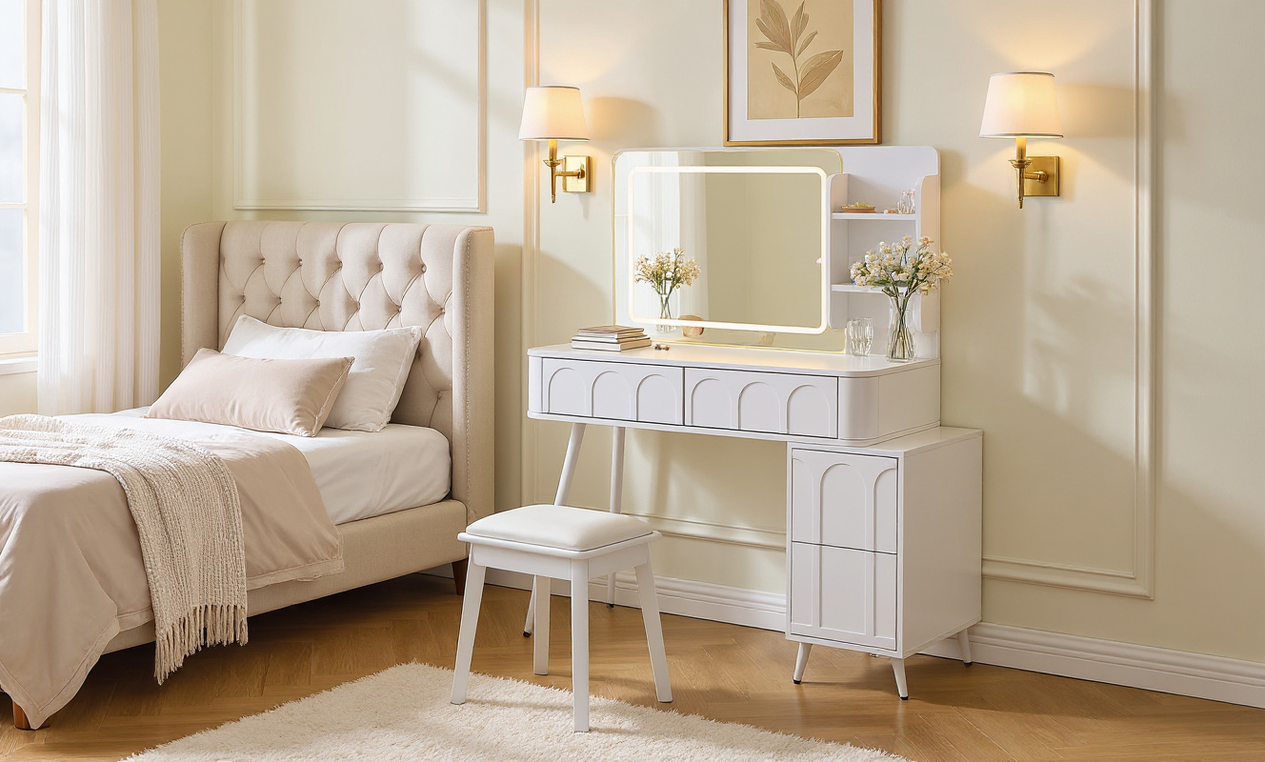 Aalena Modern Vanity Table Set with LED Lighted Mirror